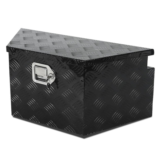 confote 26 Inch Heavy Duty Aluminum Stripes Plated Tool Box Pick Up Truck Bed RV Trailer Tongue Toolbox Waterproof Storage Organizer with Lock and Keys - 26 X 11.8 X 12 inch,Black