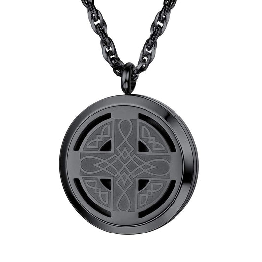 Diffuser Necklace Celtic Knot Cross Locket Aromatherapy Round Pendant Women Jewelry Men Essential Oil Black Necklaces