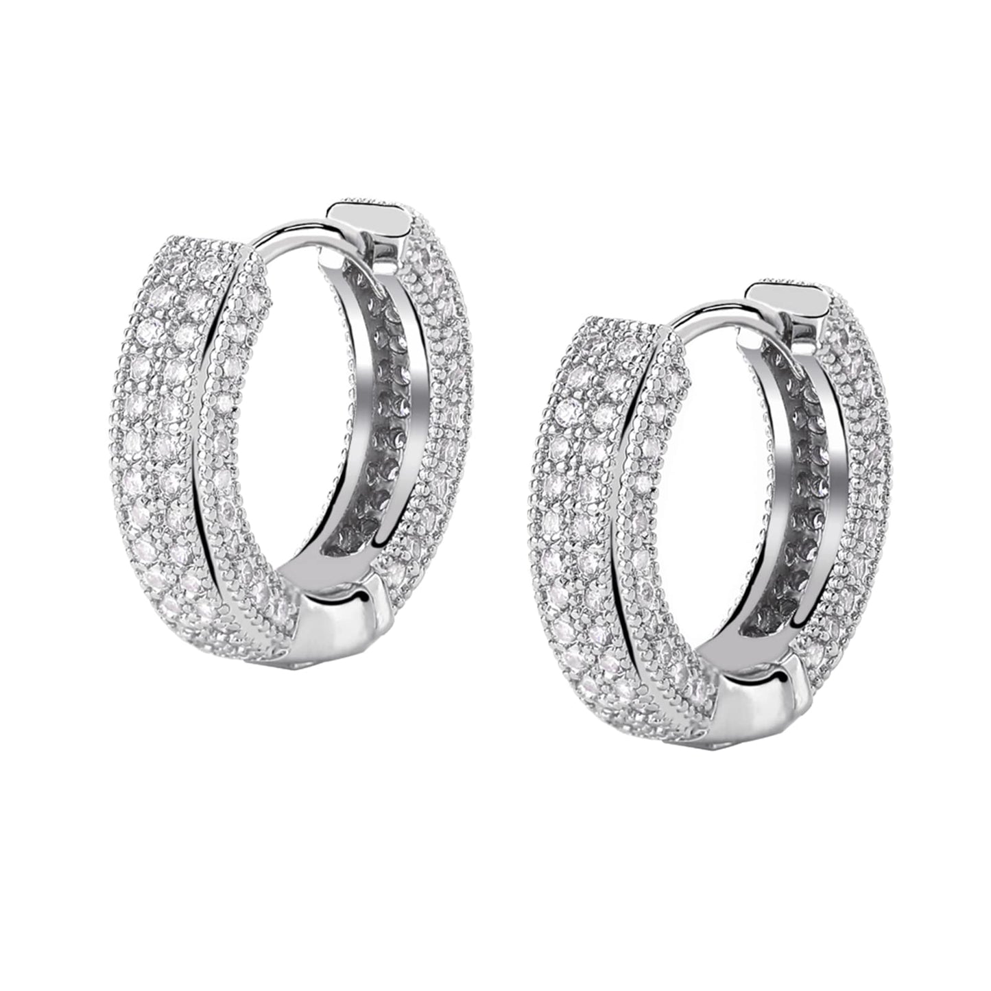 TOPGRILLZ Iced Out Hoop Earrings Cubic Zirconia Huggie Cartilage Cuff Hypoallergenic 14K Gold Plated Luxury Fashion Round Circle Earrings For Women-05Silver