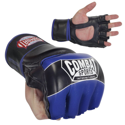 Combat Sports Pro Style MMA Grappling Gloves - 5oz Open Palm Synthetic Leather Fighting Gloves for Mixed Martial Arts, Sparring & Heavy Bag Training, Blue, Medium