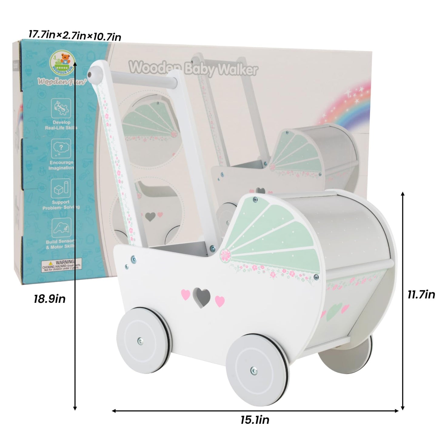 WOODENFUN Wooden Baby Push Walker for 1 Year Old and up, Toddler Shopping Cart Push Toys for Boys Girls