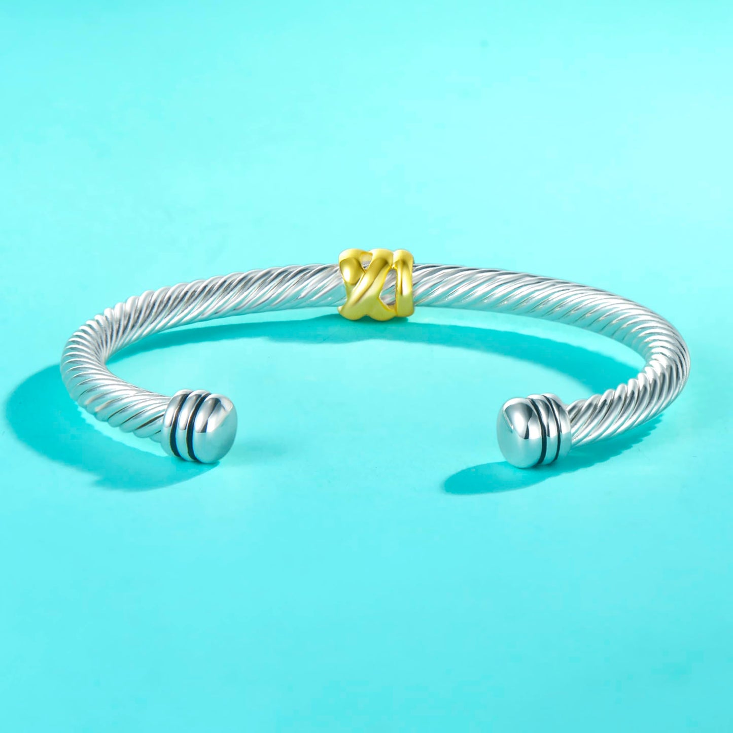 UNY Jewelry Bracelet Two Tone Criss Cross X Shape Infinity Classic Twisted Cable Bangle Designer Inspired Women Jewelry Christmas Gifts (Single Station)