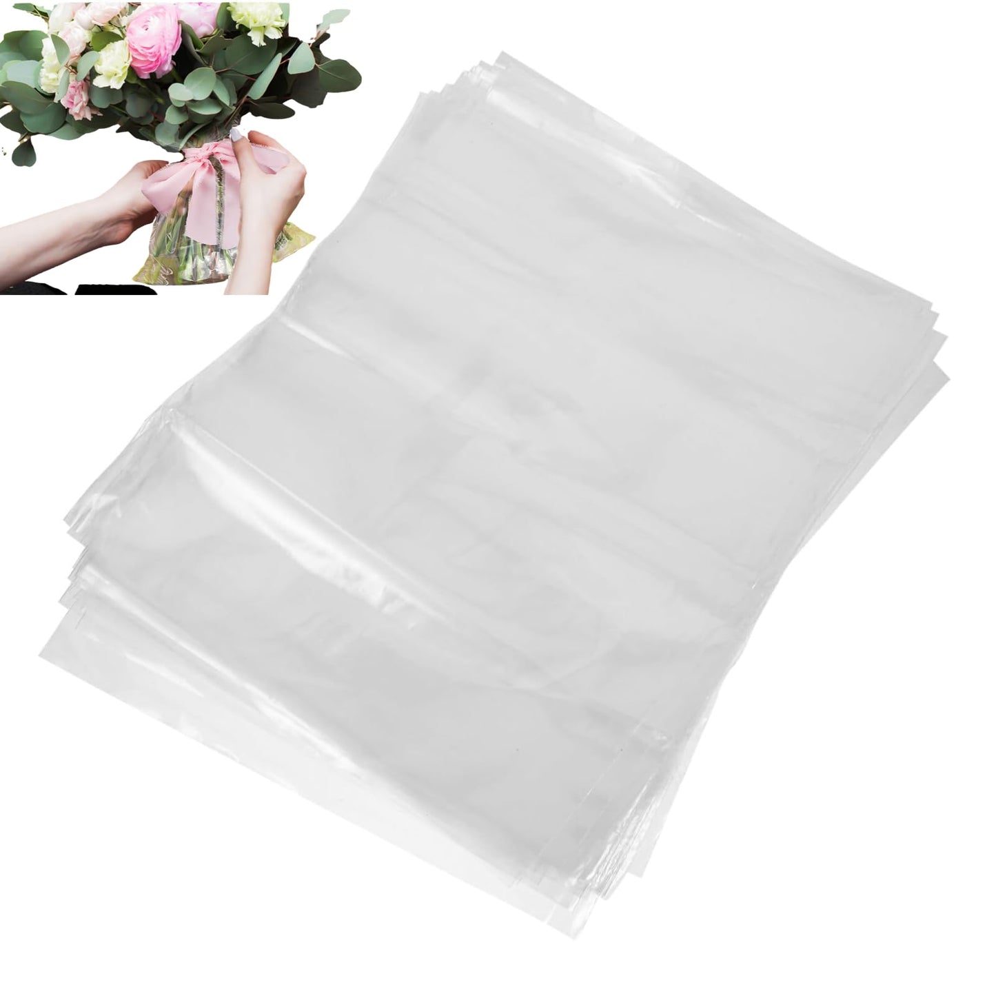 TOPPERFUN 50Pcs Flower Bags, 9.8x5.9in Bouquet Water-retaining Bag Protector, Rose Packaging for Arrangement, PE Water Floral Sleeves for Wedding Graduation and Mother's Day Florist Wrapping Supplies