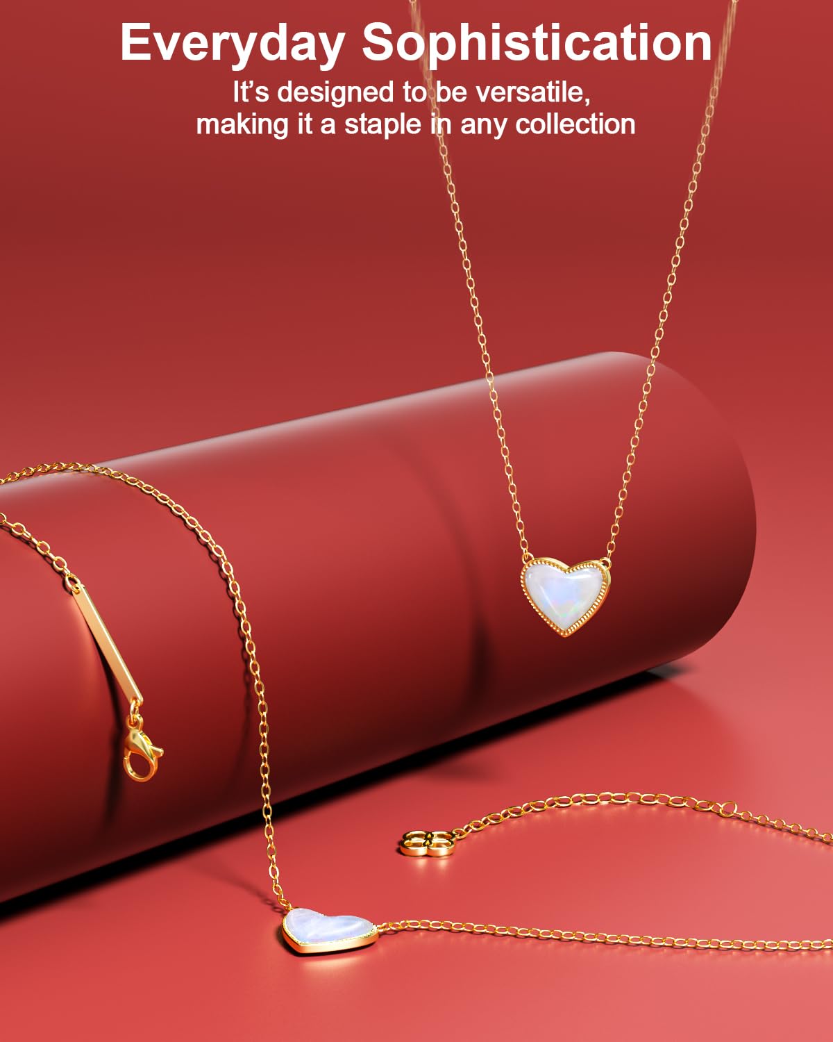 AICase 18K Gold Plated Heart Pendant Necklace for Women,Fashion Dainty Simple Adjustable Length Jewelry,Anniversary Birthday Gifts for Women/MoM/Sister/Friends/Her/Wife/Grandma/Coworker_White