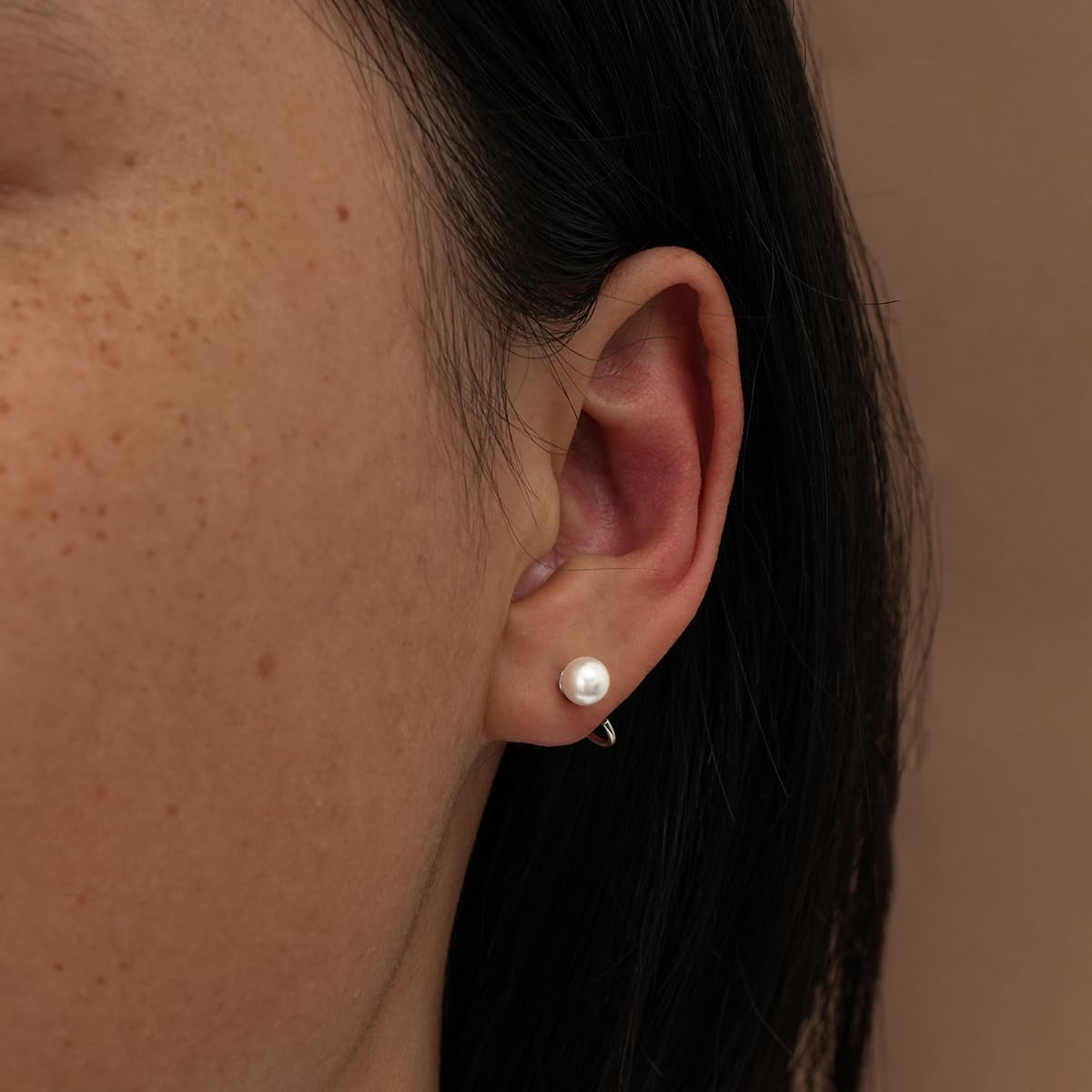 Ball Huggie Hoop Earrings 925 Sterling Silver White Simulated Shell Pearl Half Hoop Earring Little Ball Huggie Earring Hug Hoop Earring Huggy Earring for Women