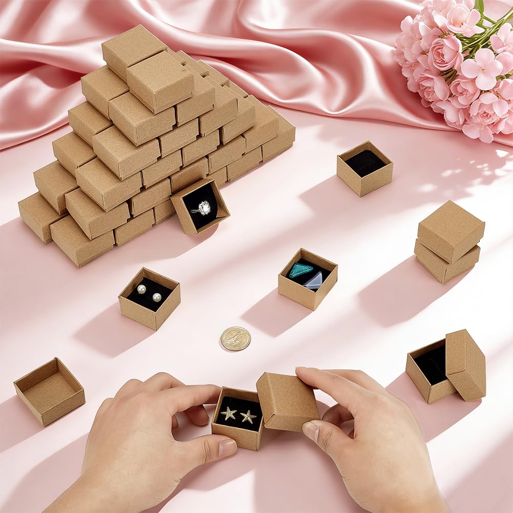 PH PandaHall 100pcs 1.5x1.5x1 inch Jewelry Ring Gift Box Square Cardboard Jewelry Box Earring Ring Boxes with Foam Insert Packing Boxes for Rings Earring Packaging Wedding Valentine Birthday Business