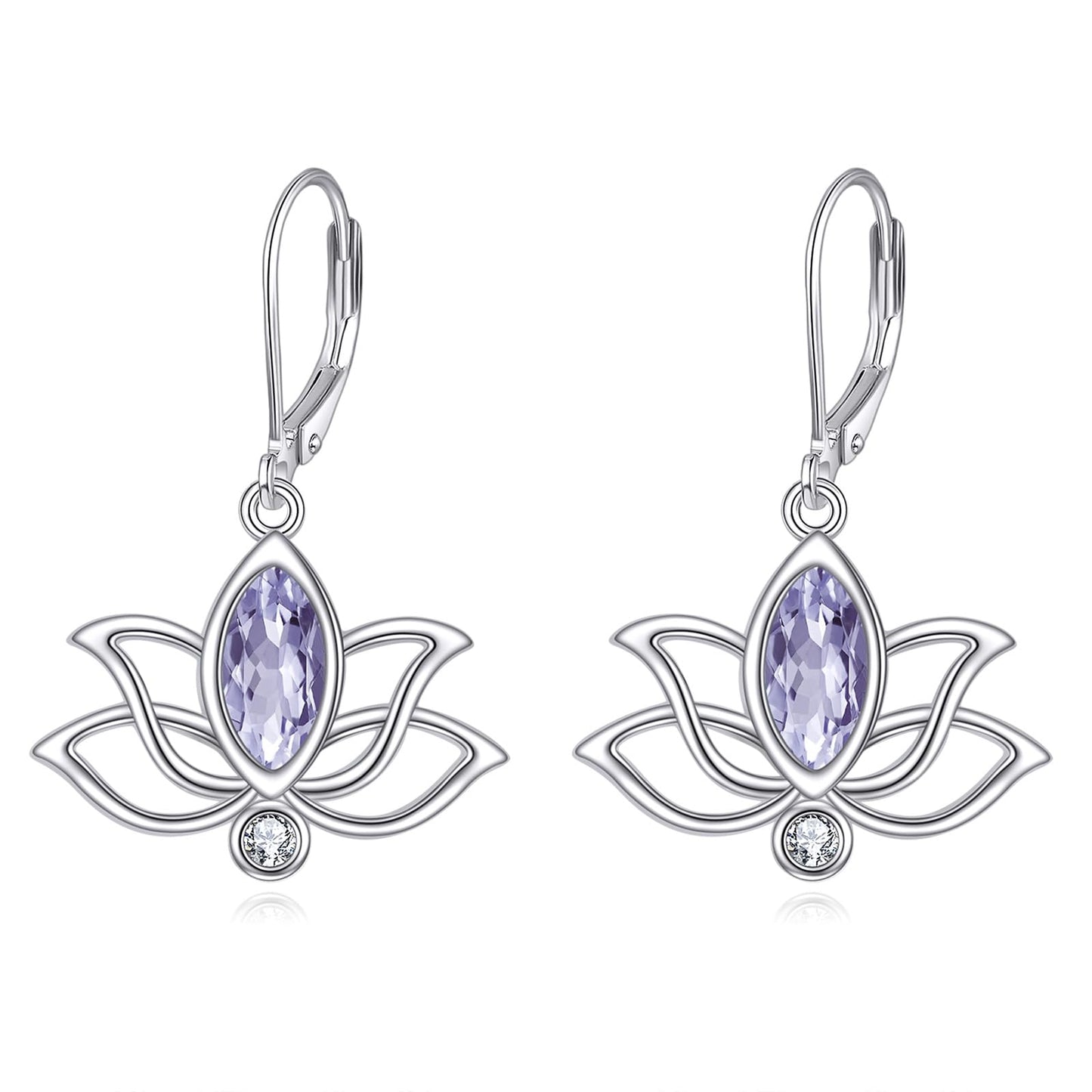 YFN Lotus Flower Earrings Sterling Silver Birthstone Lotus Leverback Dangle Drop Earrings Jewelry Gifts for Women (F. Jun)