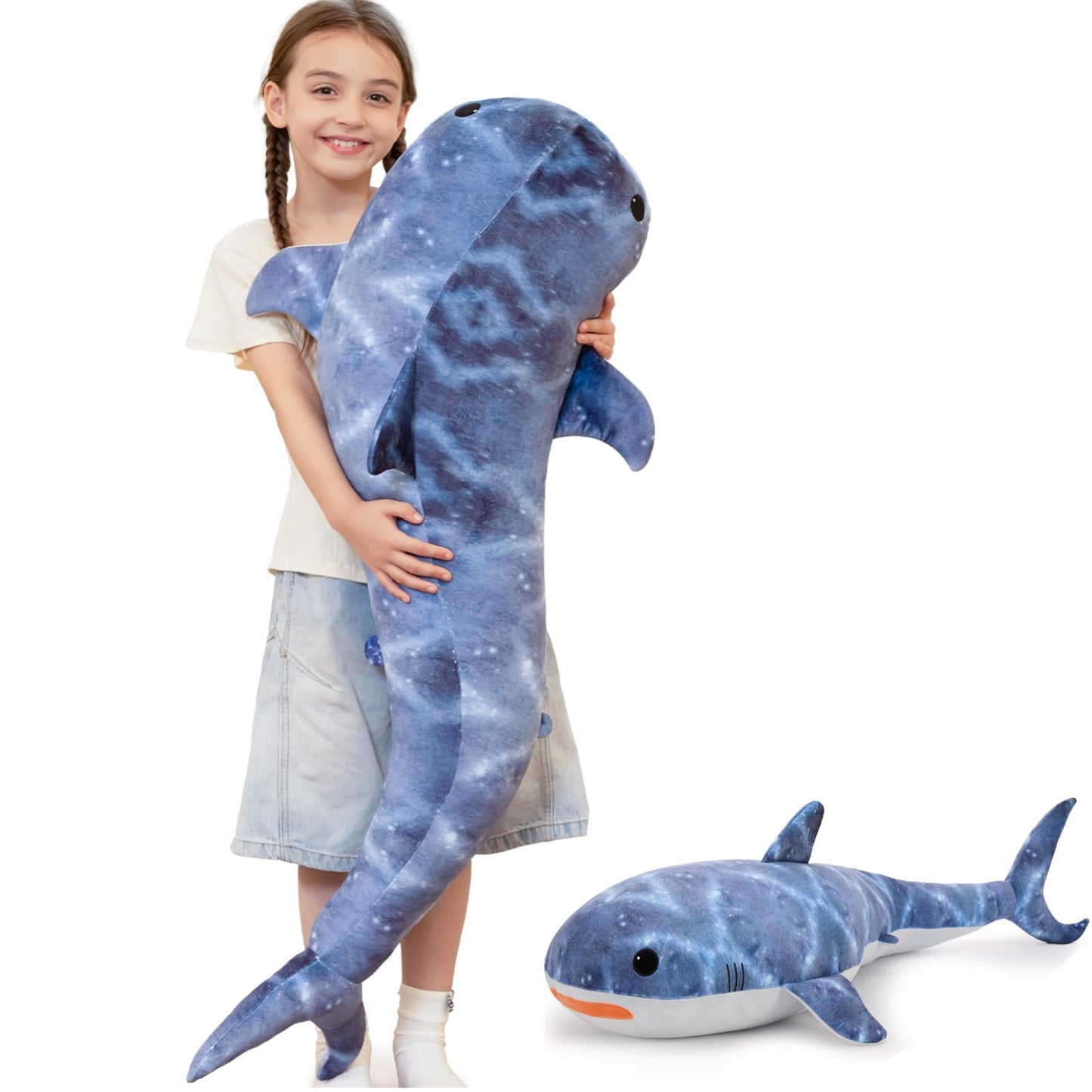 Tezituor 4ft Giant Whale Shark Stuffed Animal, S-Shape Stuffed Shark Plush Toy for Boys Girls, Hugging 47inches Soft Long Ocean Whale Shark Plush Body Pillow for Sleeping