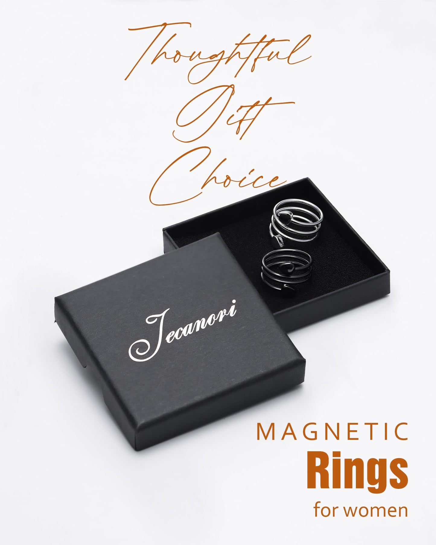 Jecanori Lymphatic Drainage Therapeutic Magnetic Therapy Rings for Women,Adjustable Lymphatic Drainage Copper Magnetic Therapy Rings, Magnetic Lymph Detox Ring Love Heart Gift(2PCS) (Black & Sliver)