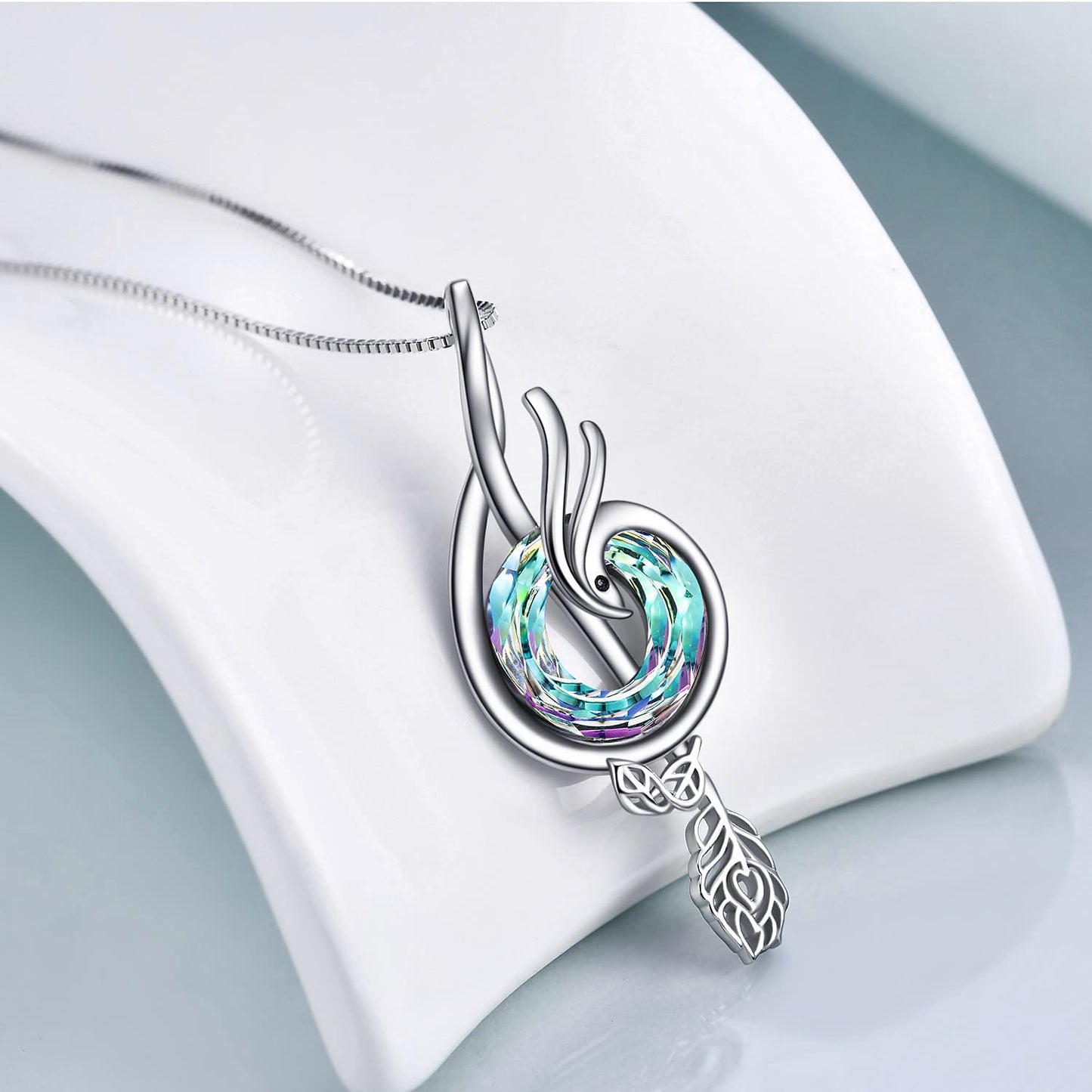 TOUPOP Music Necklace Sterling Silver Phoenix Necklace with Purple Circle Crystal Musical Notes Jewelry Gifts for Women Birthday Christmas