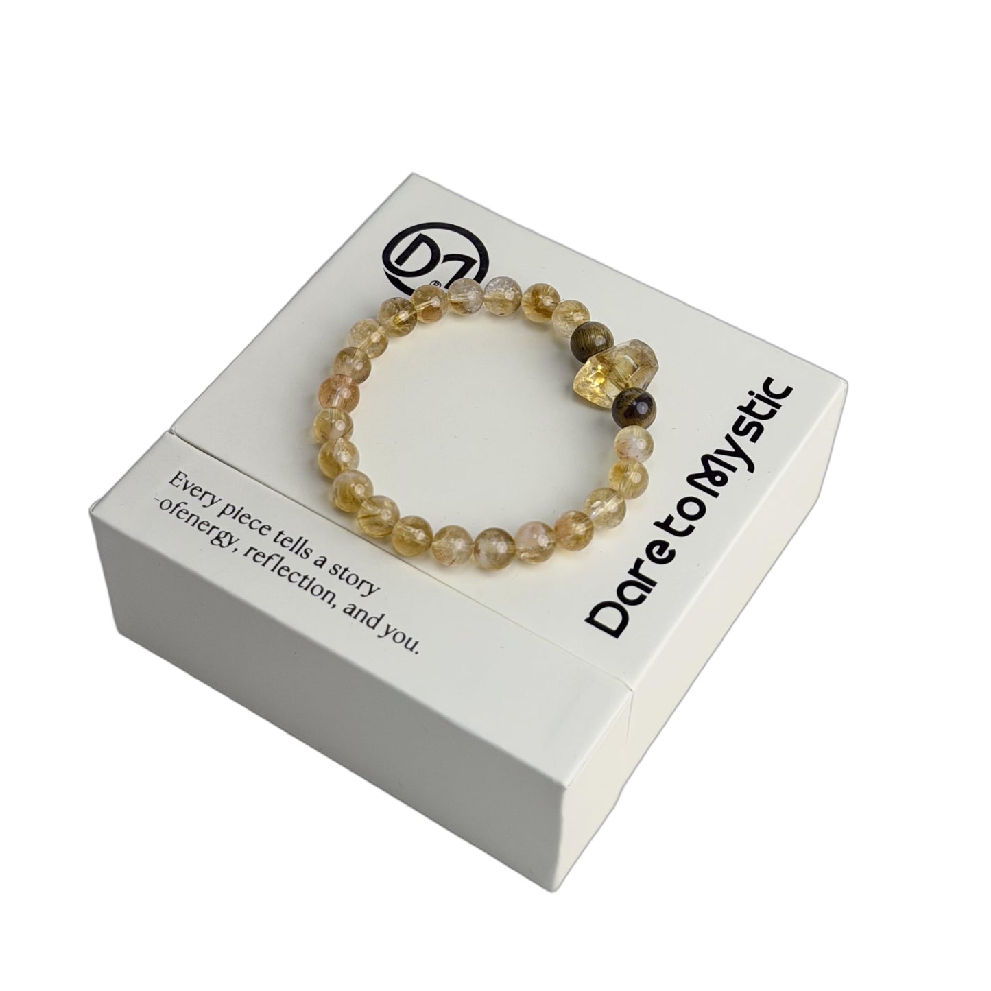 Dare to Mystic Golden Rutilated Quartz Bracelet for Wealth & Confidence – Natural Citrine & Tiger’s Eye Crystal Beaded Bracelet, Adjustable Energy Jewelry with Luxury Gift Box for Men & Women