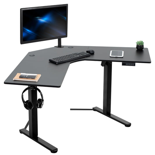 VIVO Electric Corner L-Shaped 47 x 47 in Standing Desk, Memory Height Adjustment, Black Top Black Frame, DESK-E1L94B
