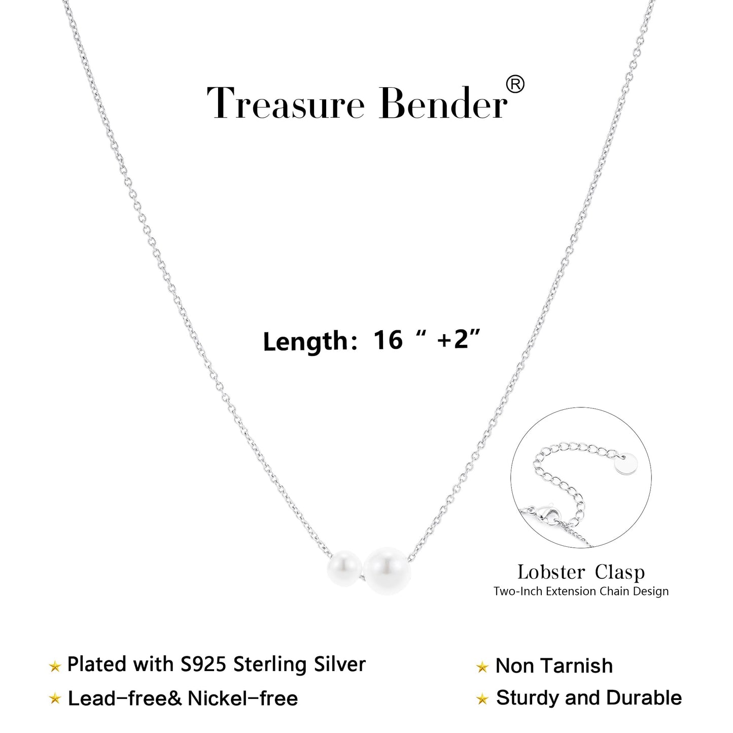 Treasure Bender Silver Pearl Necklaces for Women Trendy Silver Plated Dainty Necklace Simple Pearl Drop Charm Pendant Necklace Women's Jewelry Best Friend Birthday Gifts Silver Jewelry for Women
