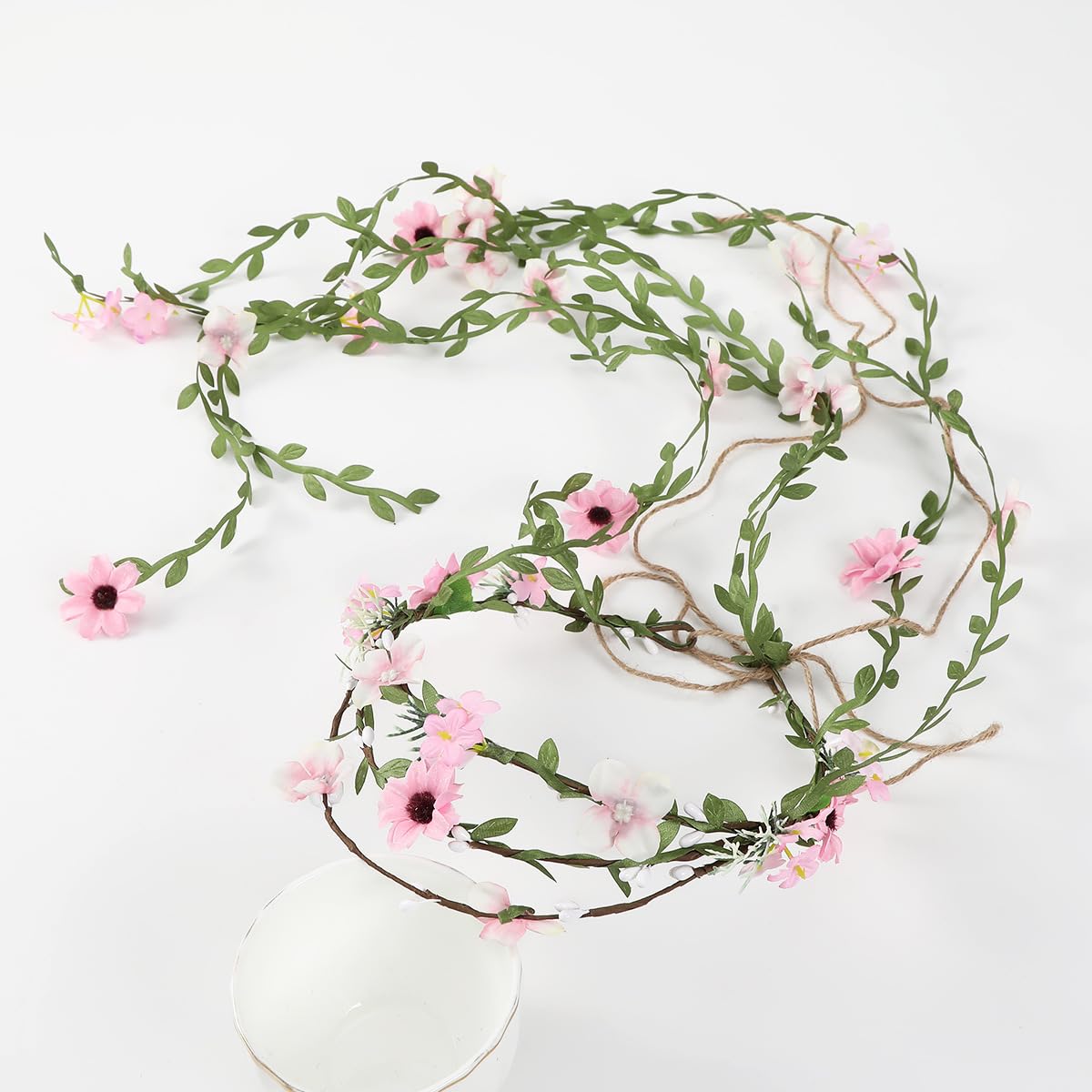 yuruyi Flower Crowns Wands for Wedding，Headband Hair Wreath Accessory Wedding Veil Flower Crown for Women Headpiece Floral Crown for Women with Wicker (Pink, Adjustable)