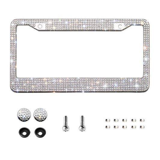Black Carbon Fiber License Plate Frame, 2 Pack Glossy Waterproof Plastic Number Plate Frame Print Carbon Fiber Pattern for Man and Women (with Fasteners and Screws)