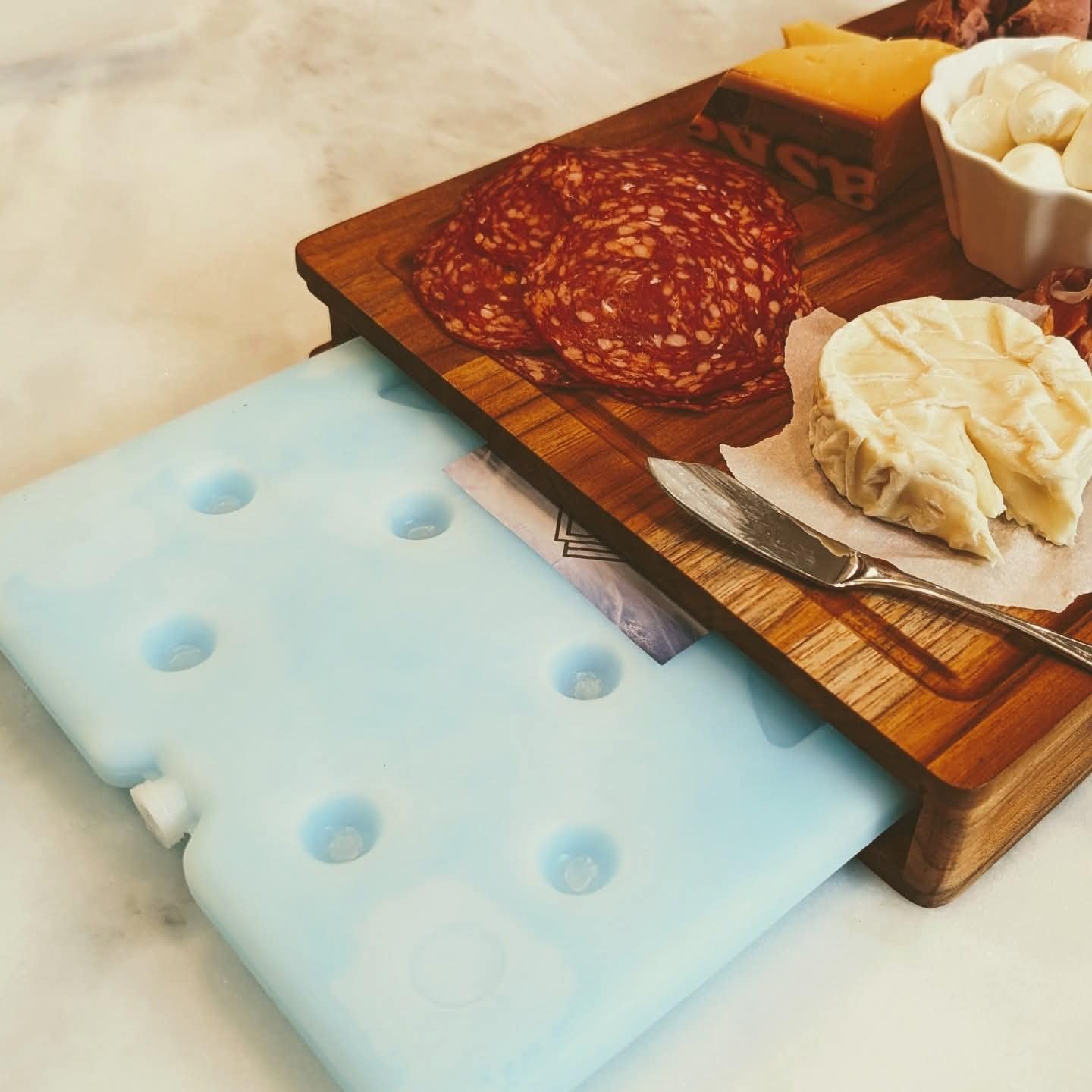 Latitude Board®- Original Chilled Charcuterie Board with a Built In Ice Pack. Premium Handcrafted Teak Wood Serving Board. 15inx11.5inx 2in