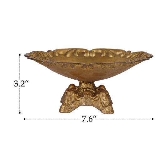 NIKKY HOME Rustic Jewelry Tray Decorative Border Trinket Dish Vintage Ring Holder Bowl for Bracelet Earring Necklace Organizer Metal Display Plate Handmade Gift for Women Girl, Gold