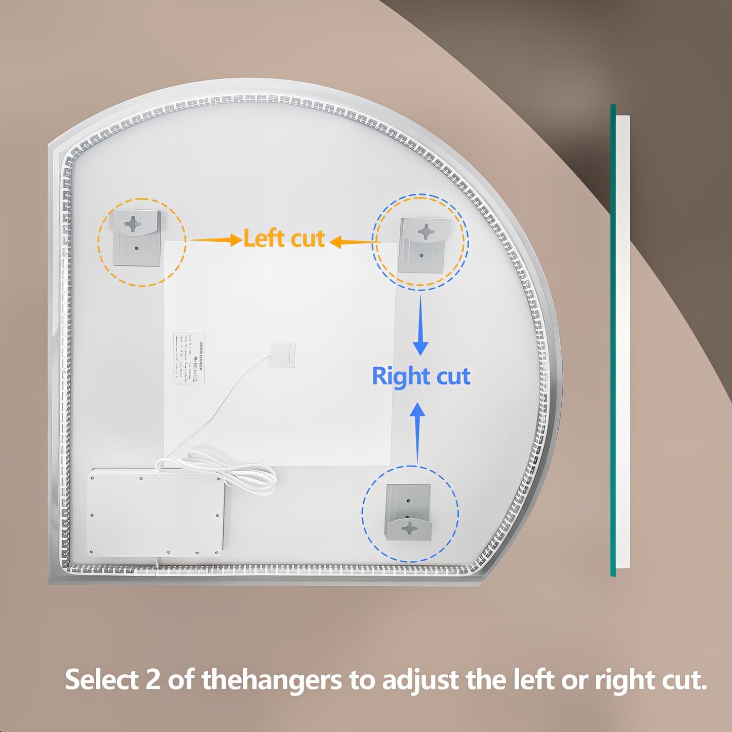 Niccy 44" Half Moon LED Mirror for Bathroom, Backlit/Front Lighted, Irregular 1/4 Round Lighted Mirrors with Bedroom Wall-Mirror, Frameless-Mirror for Entryway, Anti-Fog, Dimmable, Makeup-Mirror