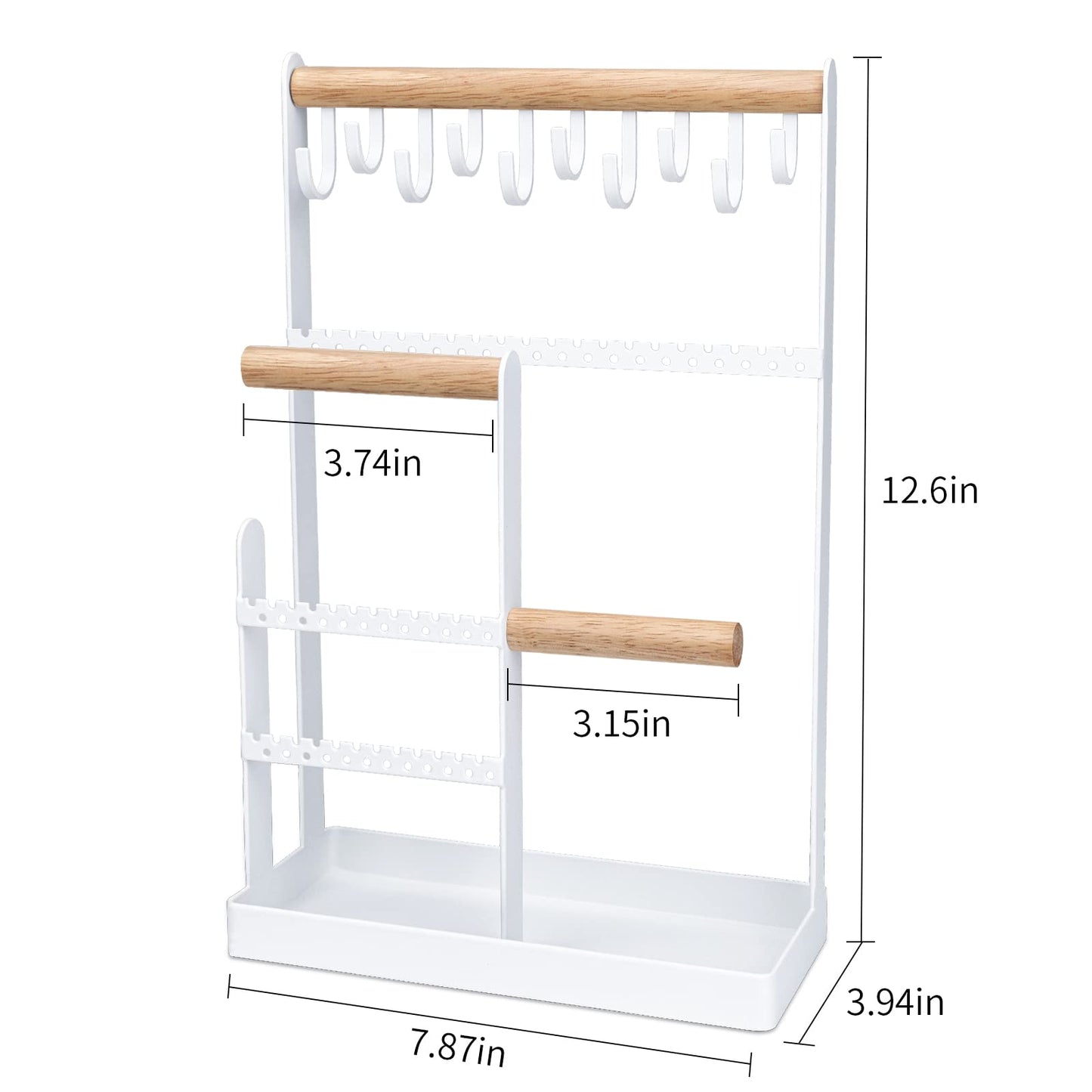 V-LAFUYLIFE Jewelry Organizer Stand Necklace Holder, 6-Tier Jewelry Tree Stand Organizer with Bracelet Holder Ring Tray and 10 Hooks 88 Holes for Earring Holder Jewelry Tower Rack -White
