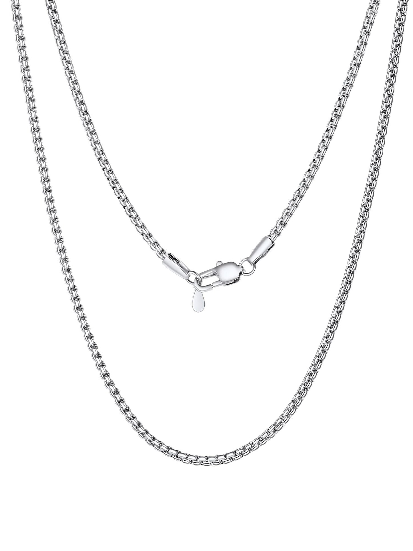 PROSTEEL Mens Chain Stainless Steel Silver Necklace 2mm Waterproof Chain for Men 18inch