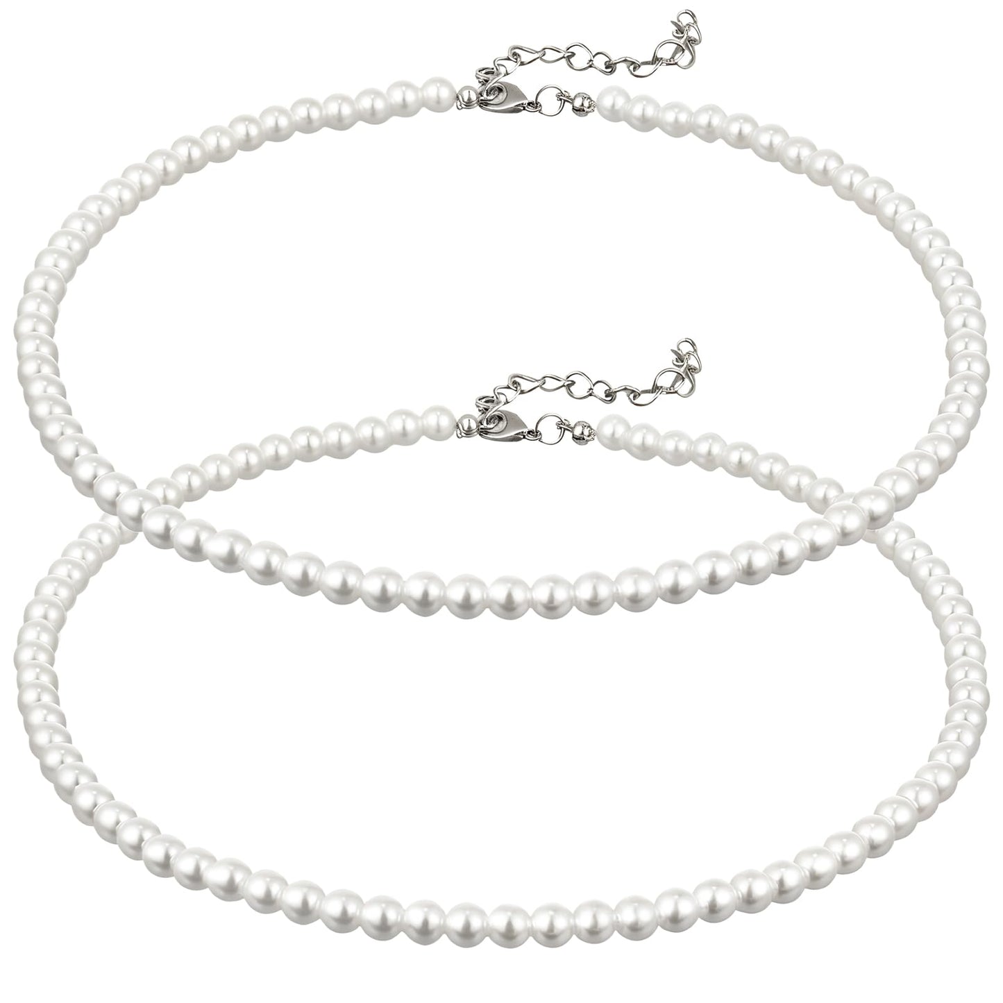 Aurelema 2 Pack Long Pearl Necklace for Women 1920s Costume Party Jewelry Faux Pearls Strand Beads for Ladies (70 Inches,8 mm,Glass,Red)