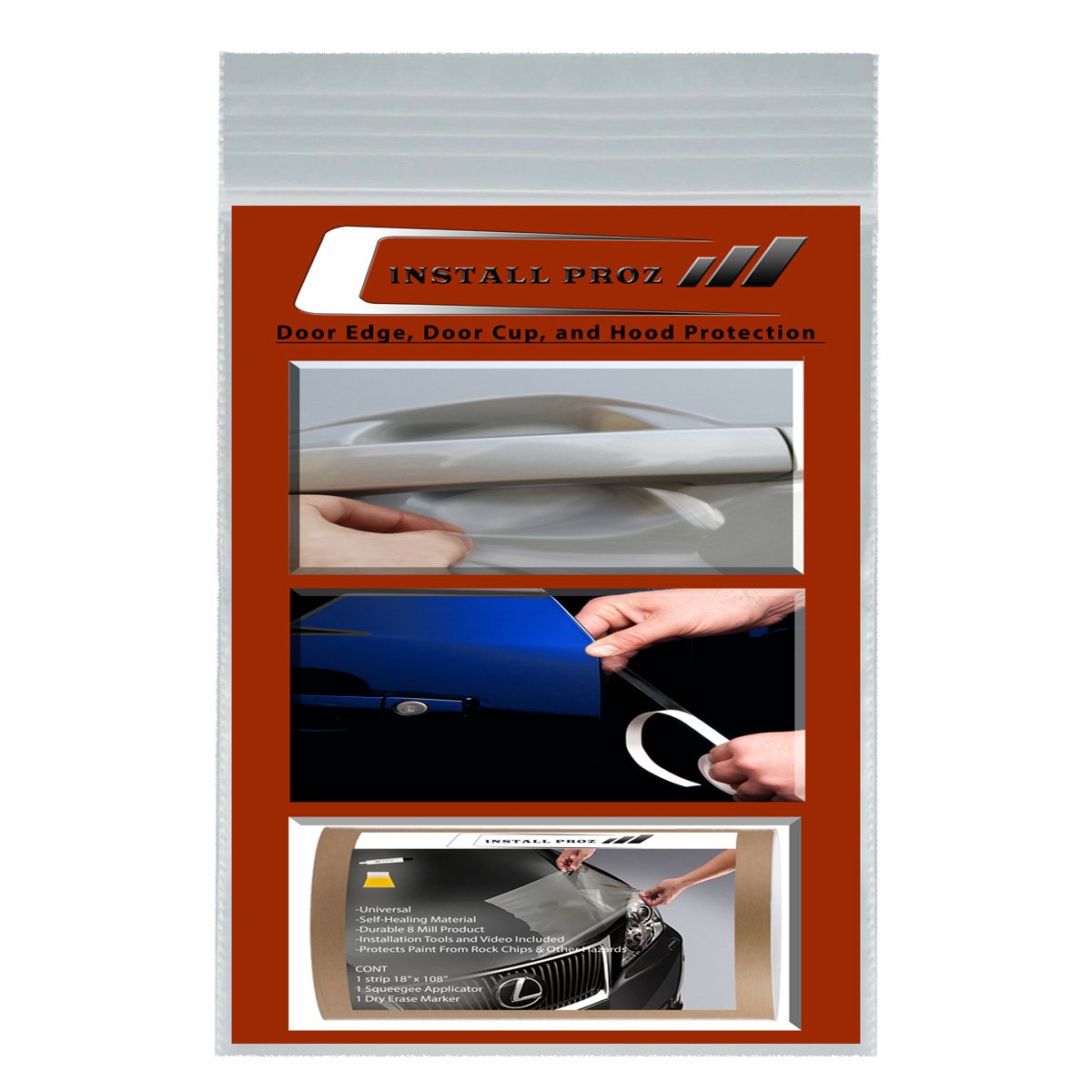Install Proz Self-Healing Clear Paint Protection Bundle-Hood Strip, Door Edge, and Door Cup Protectors
