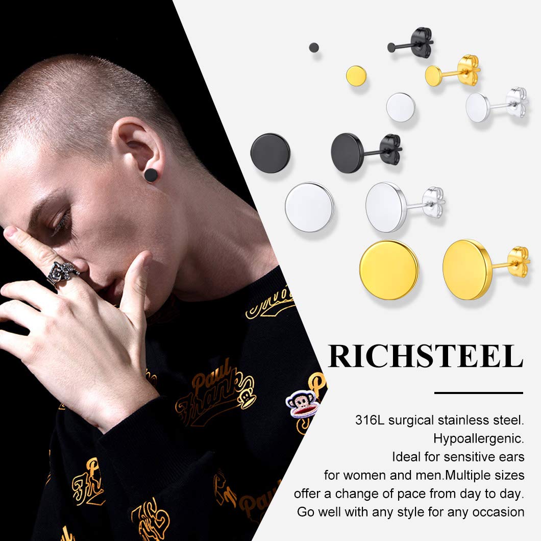 Round Earrings Set for Men Women Cartilage Ear Piercing Plugs Earring Stud 18K Gold Plated Fashion Jewelry