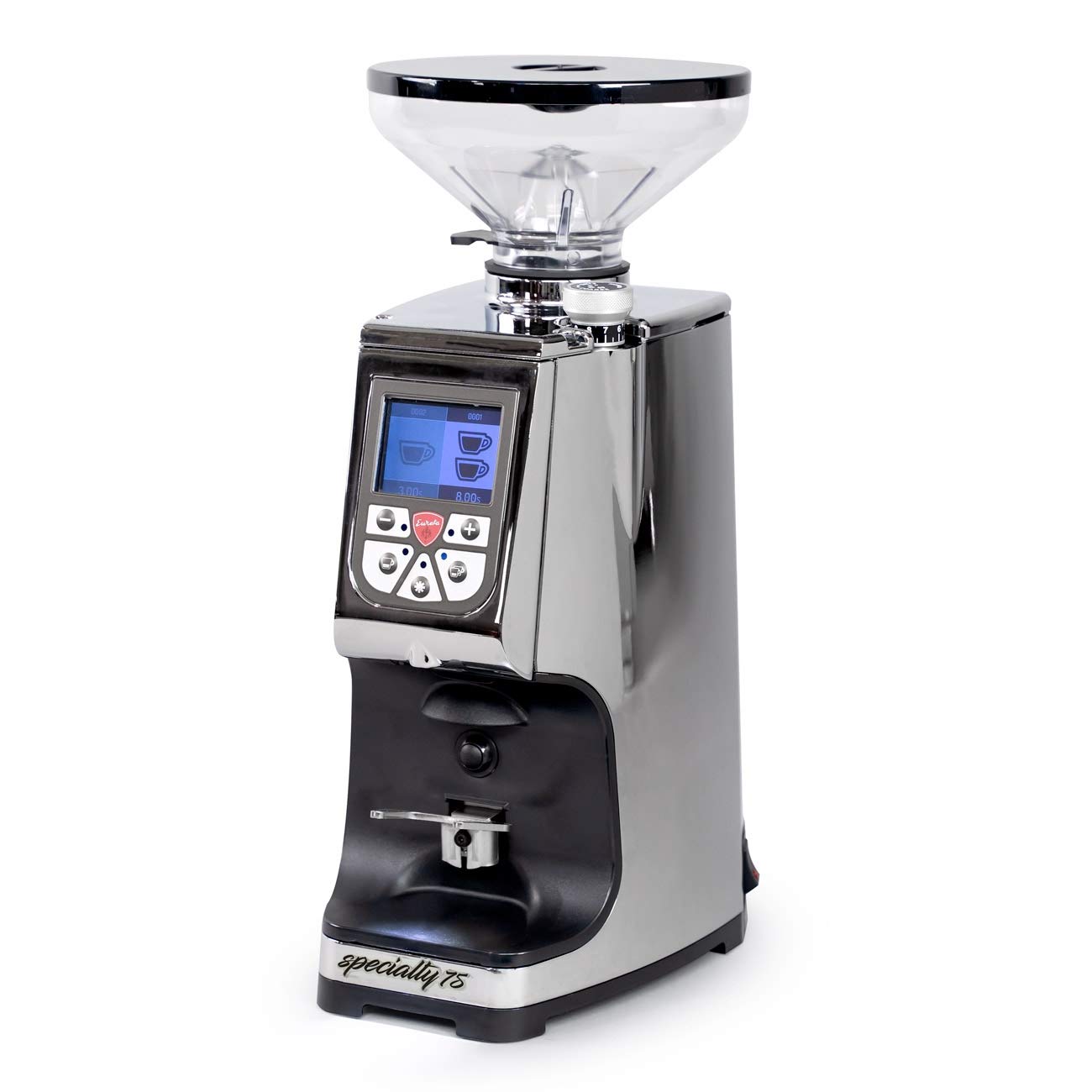 Eureka Atom Specialty 75 Commercial Espresso Grinder - Short Hopper | 75mm Flat Burrs | Silent Technology | Timed Dosing | Stepless | (Chrome)