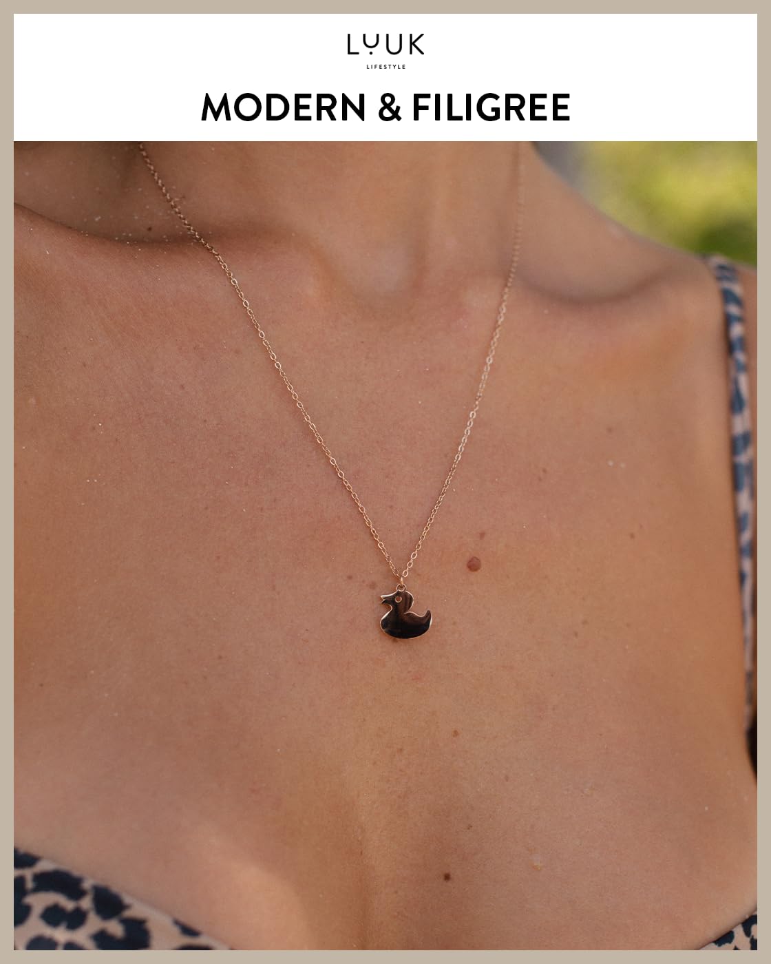 LUUK LIFESTYLE Waterproof Happy Duck pendant necklace, 19in adjustable sturdy thin chain, tarnish-free, Gift for sister daughter, holiday, vacation, dainty trendy aesthetic, simple (with Gift Card)