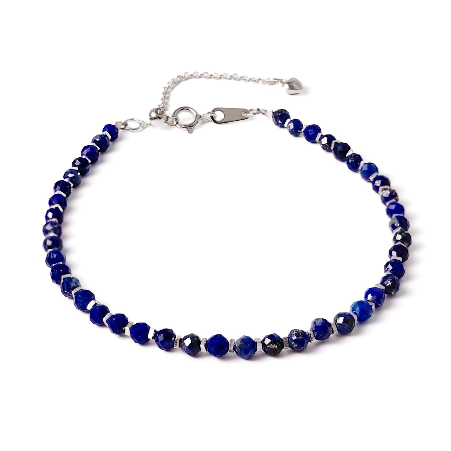 TAGREVO Natural Lapis Lazuli Crystal Silver Bracelet, 0.12" Faceted Stone Beads Adjustable Jewelry for Women, Handmade Crown Chakra Design for Meditation & Spiritual Gifts