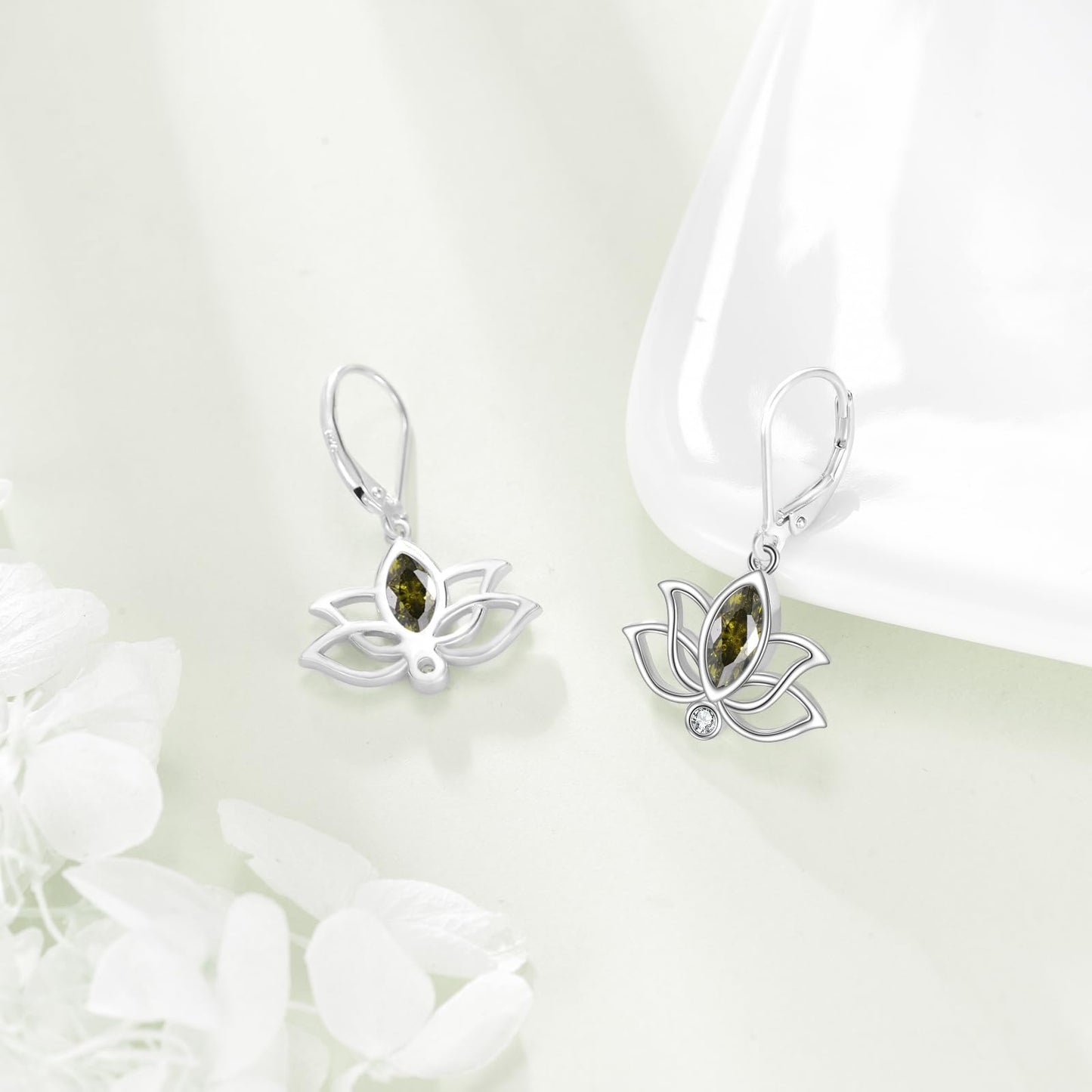 YFN Lotus Flower Earrings Sterling Silver Birthstone Lotus Leverback Dangle Drop Earrings Jewelry Gifts for Women (H. Aug)