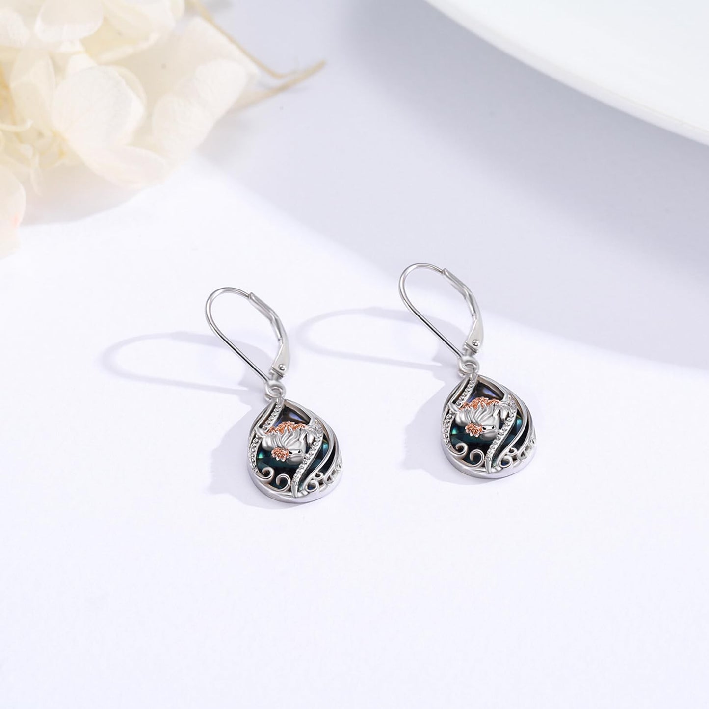 YYmqmq Highland Cow Earrings 925 Sterling Silver Abalone Cow Dangle Earrings Leverback Highland Cow Jewelry Scotland Gifts for Women Girlfriend