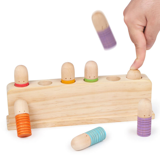 Totatatree Wooden Pop Up Puppets|Wooden Cause and Effect Toys for Boys & Girls, Montessori Color Matching Toys,Special Festival Gift for Kids 2 3 4