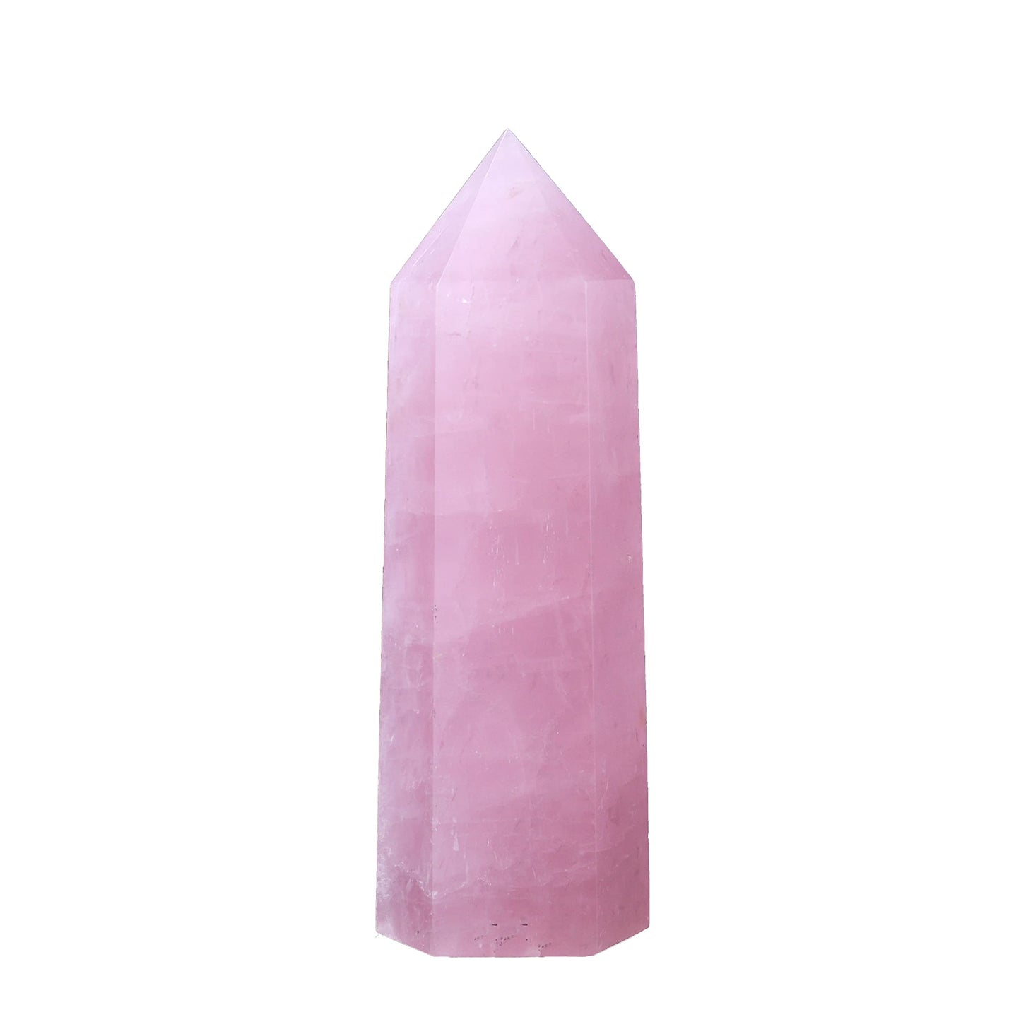 Runyangshi Large Rose Quartz Natural Healing Crystal Wand 4.72"-5" Crystals Tower 6 Faceted Single Point Crystal Prism Wand Natural Stones for Meditation Reiki Chakra Therapy Home Decor Gift