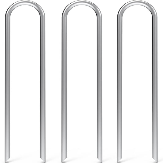 MySit 12 Inch 25 Pack Heavy Duty U Shaped Garden Stakes, 11 Gauge Galvanized Fence Stakes Landscape Staples Metal Yard Stakes for Ground, Drip Hose, Inflatables, Outdoor Decorations