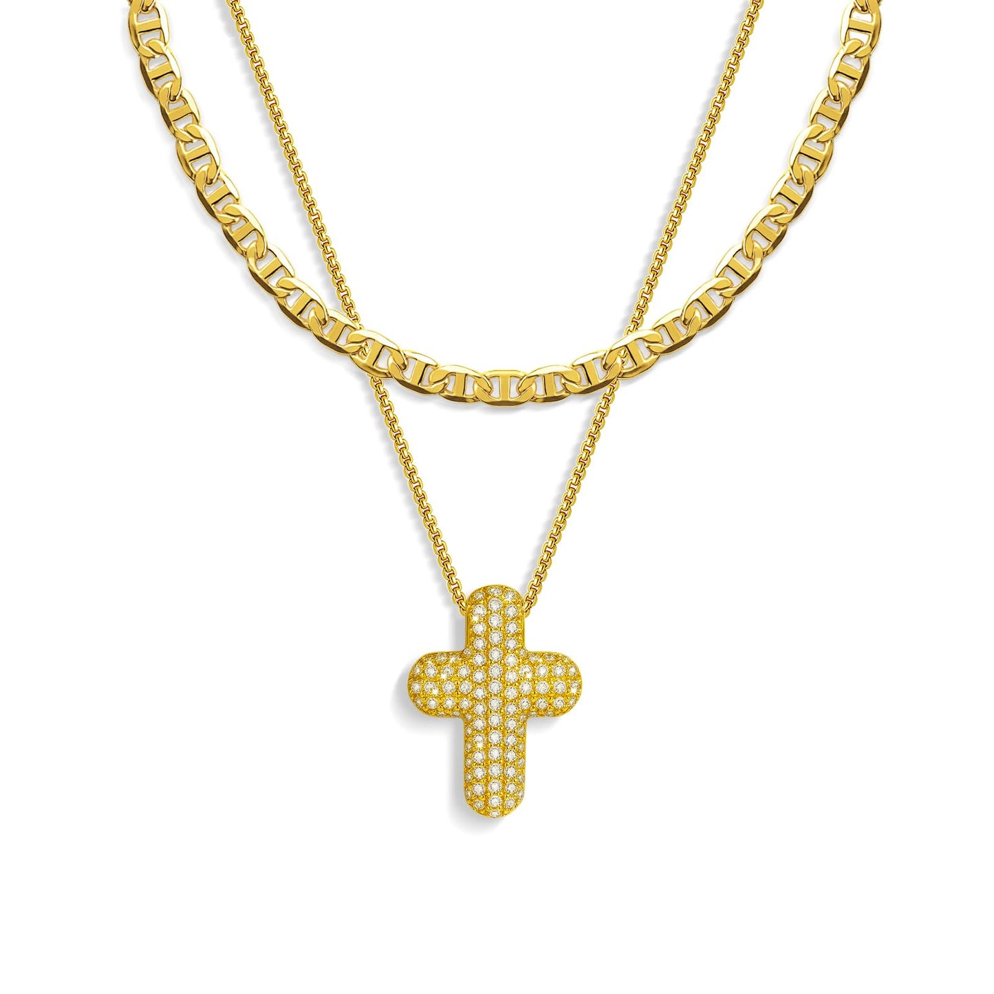 OGD Layered Gold Necklaces for Women 14k Gold Plated Cross Necklace for Women Stackable Stacked Stacking Dainty Gold Necklace Mariner Chain Necklace CZ Cross Pendant Necklaces Set Simple Jewelry Gift