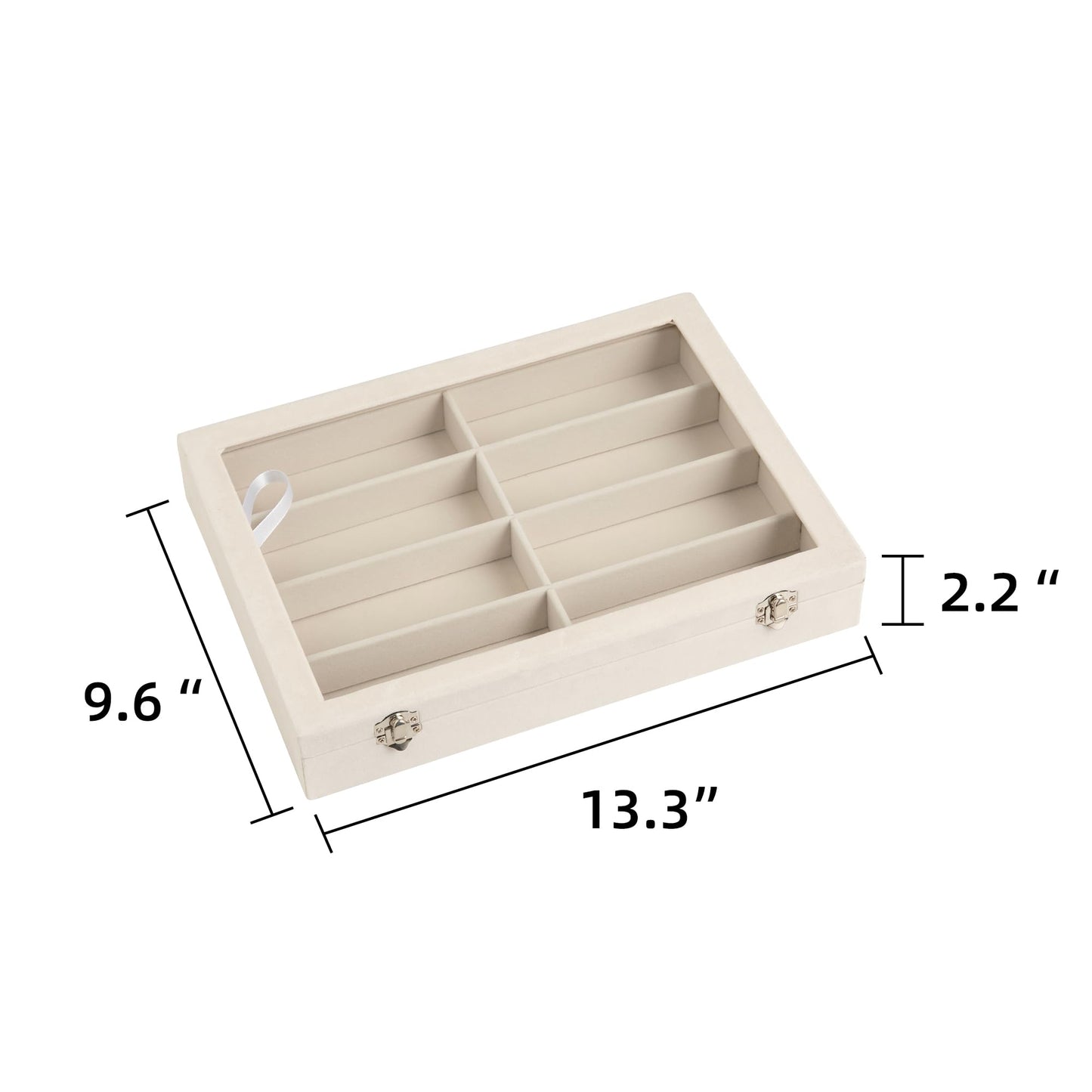 Frebeauty Sunglass Organizer,Velvet Glasses Organizer,8-Slot Sunglasses Tray with Clear Lid,Men's/Women's Sunglasses Box,Sunglass Case,13.3 x 9.6 x 2.2 Inches,Eyeglass/Eyewear Display Tray(Beige)
