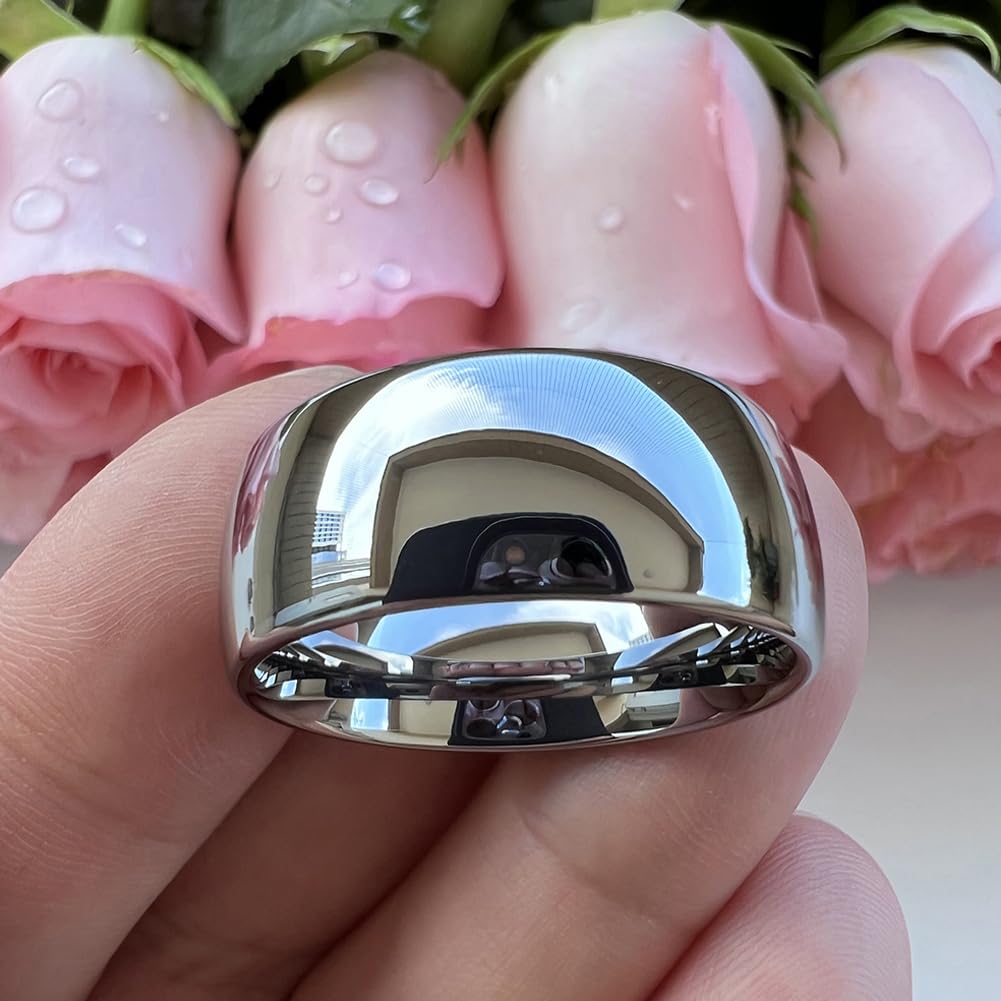 TUTISS 10mm Tungsten Rings for Men Women Engagement Wedding Bands Domed Polished Comfort Fit Size 10