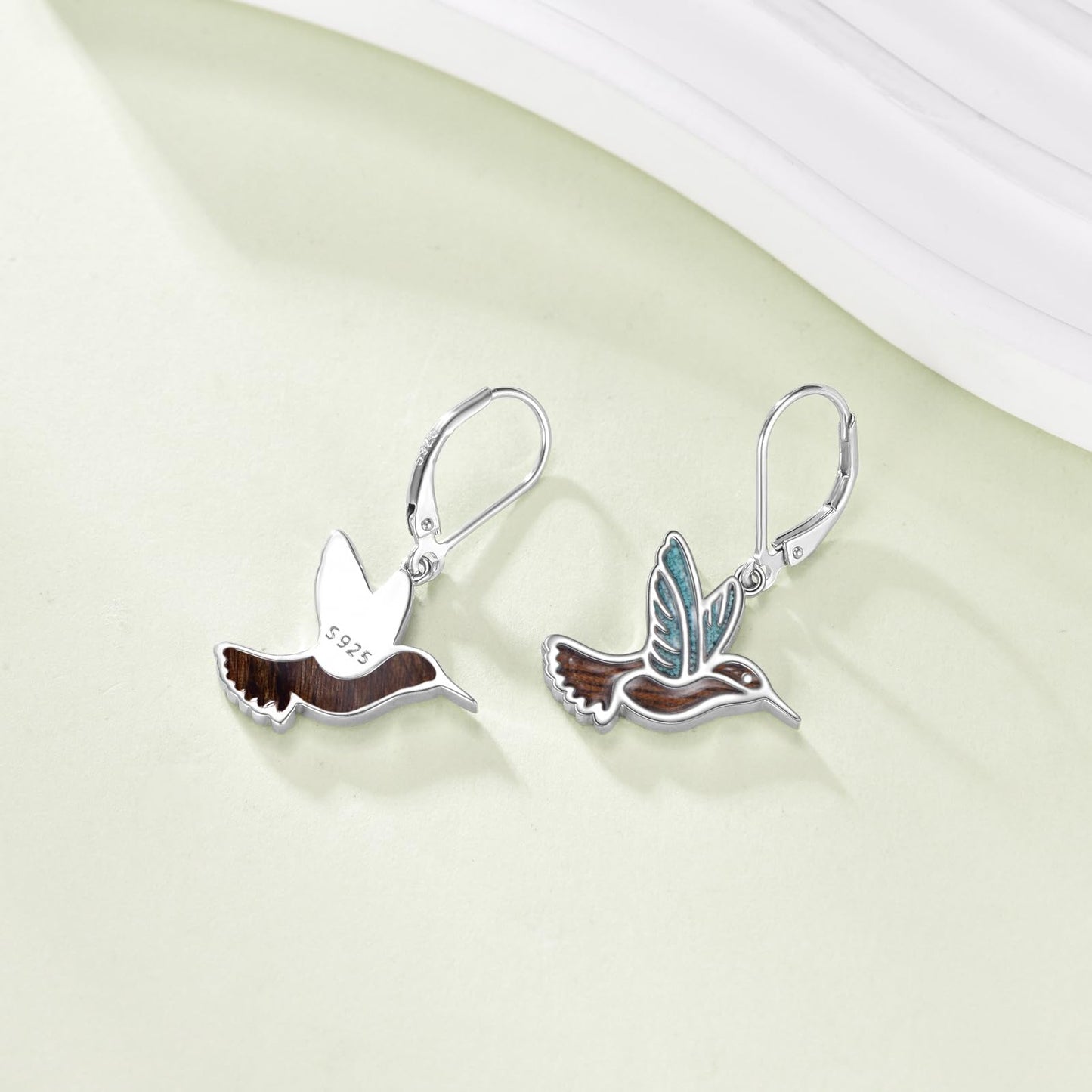 YFN Turquoise Hummingbird Earrings Bird Dangle 925 Sterling Silver Wood Hummingbirds Jewelry Gifts for Women