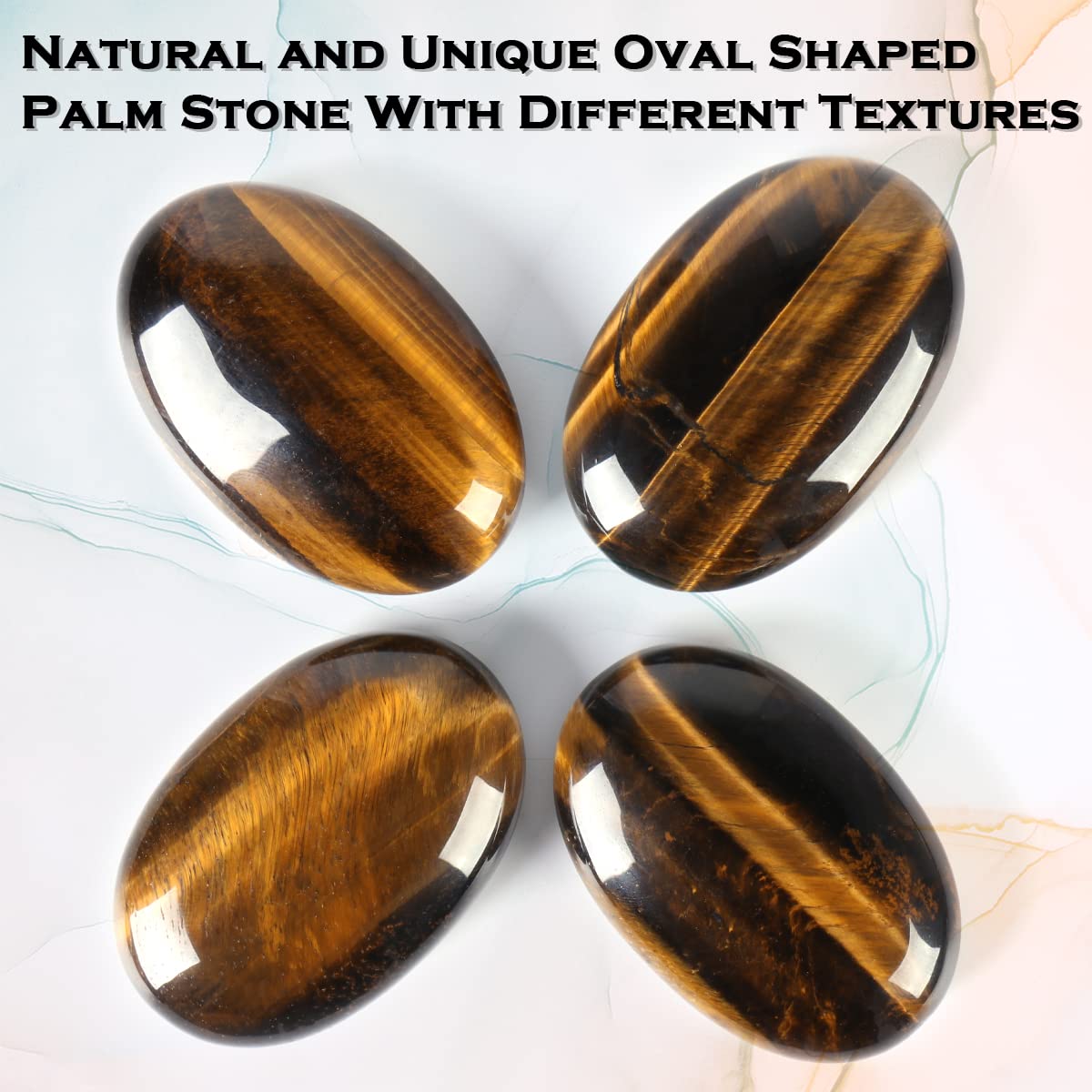 CASMON Tiger's Eye Oval Palm Stones, Pocket Worry Stone for Anxiety Stress Relief Therapy, Natural Polished Energy Stone Healing Crystal (1PC)