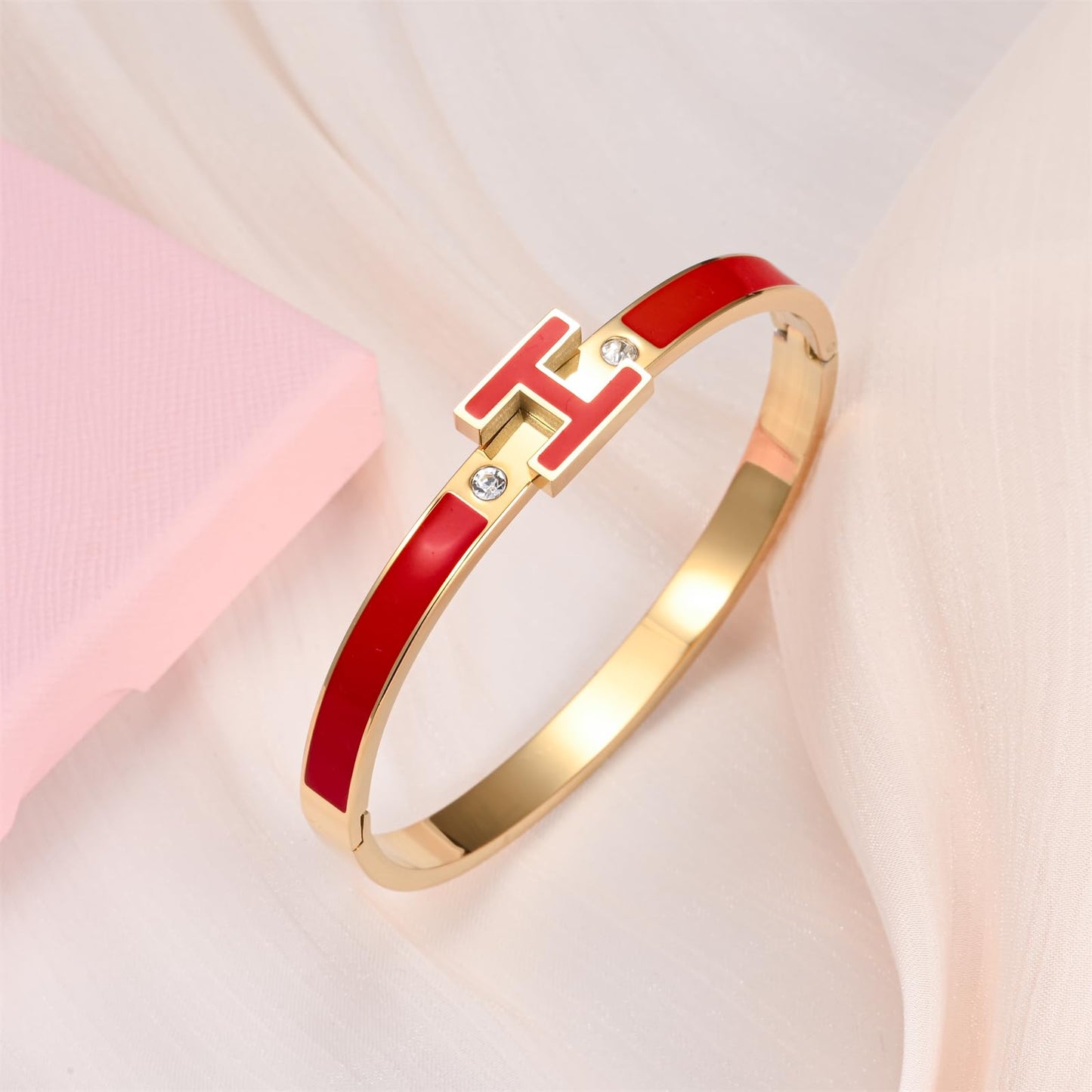Hothink H Bracelets for Women,H Bracelet,Bangle Bracelets for Women,Dainty Bracelet Easter Christmas Mothers Day Gifts for Women(Red)