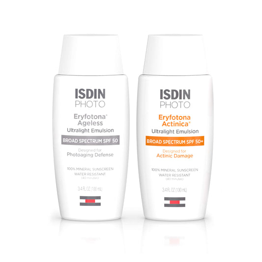 ISDIN Suncare Bundle Non-Tinted & Tinted Sunscreen | Eryfotona Actinica Mineral Sunscreen | Eryfotona Ageless Mineral