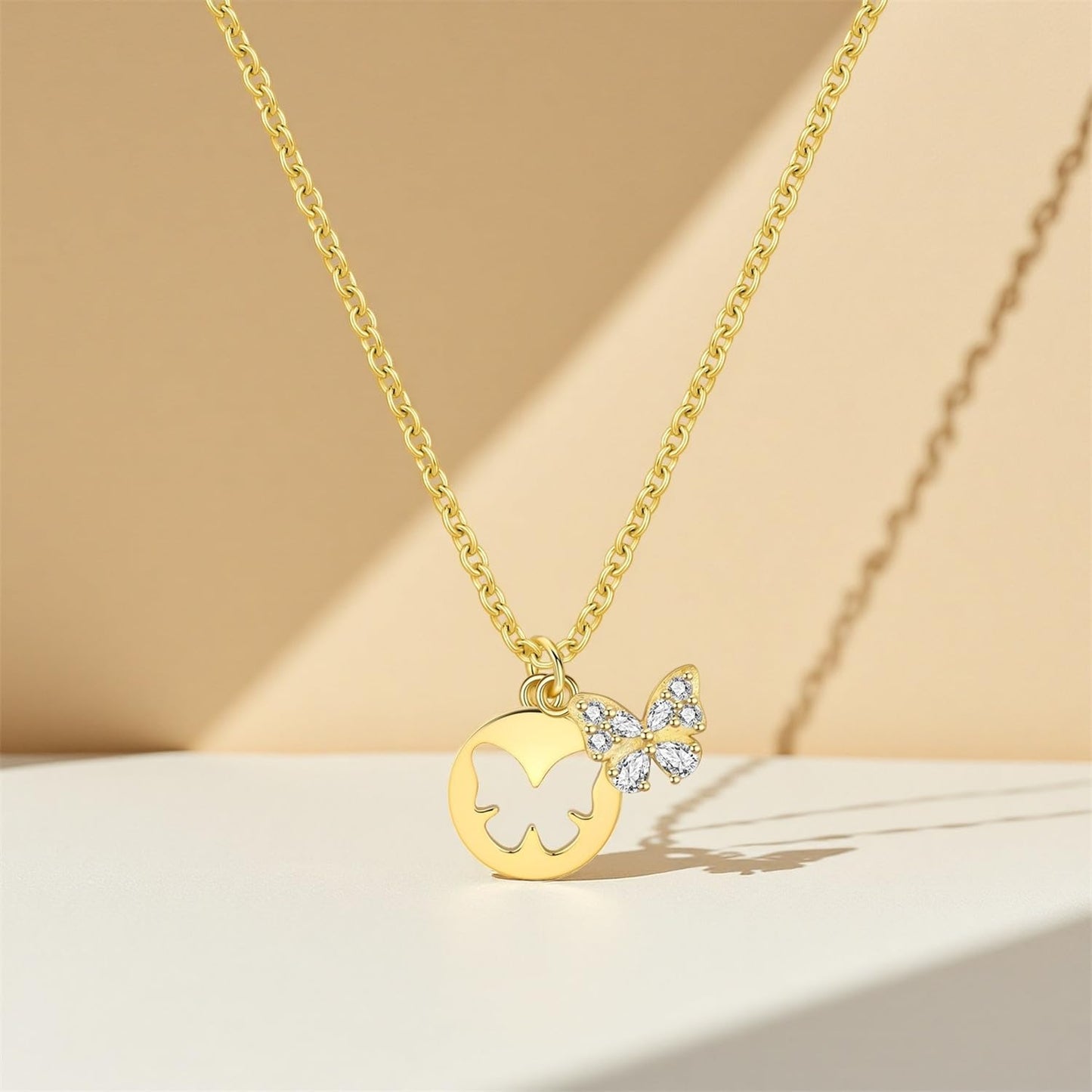 MISEFF 925 Sterling Silver Fashion Pendant Necklace for Women，Fashion Jewelry, 18K Gold Plated， Advanced Retro Series Link Chains ，Basic Multifunctional Accessories Suitable for Multiple Occasions and Daily Wear (Butterfly)