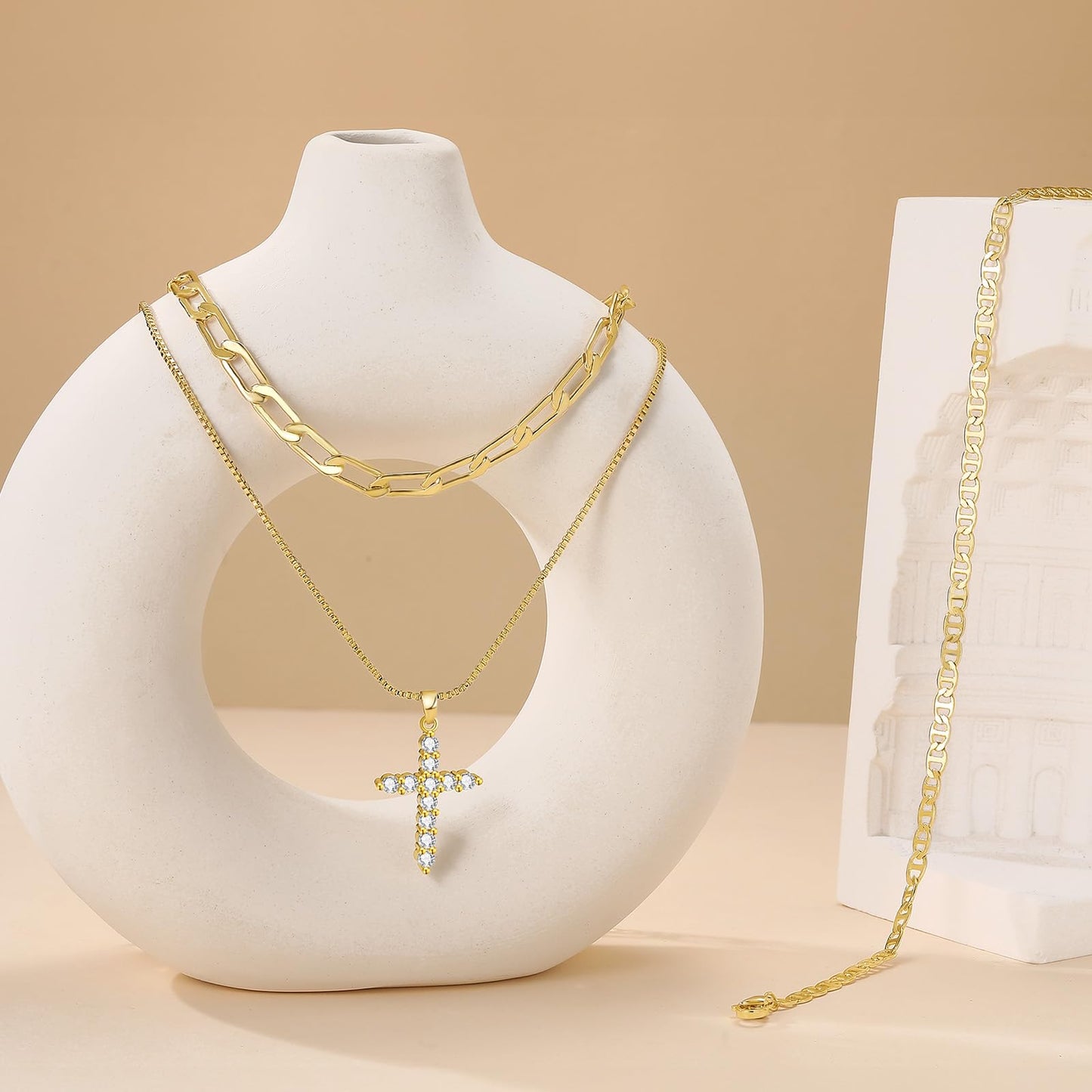 PDWZNBA Layered Gold-plated Necklaces for Women, 14K Real Gold-Plated Triple Chain Necklace, Dainty Choker Jewelry Set, Trendy Jewelry Gifts