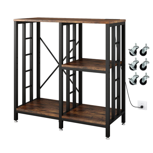 METYERRY Adjustable Kitchen Bakers Rack with Power Outlet,4-Tier Microwave Stand Kitchen Cart,Mini Fridge Stand with Storage,Bar Cabinet,Suitable for Office,Coffee Bar,Living Room,Patio,Rustic Brown