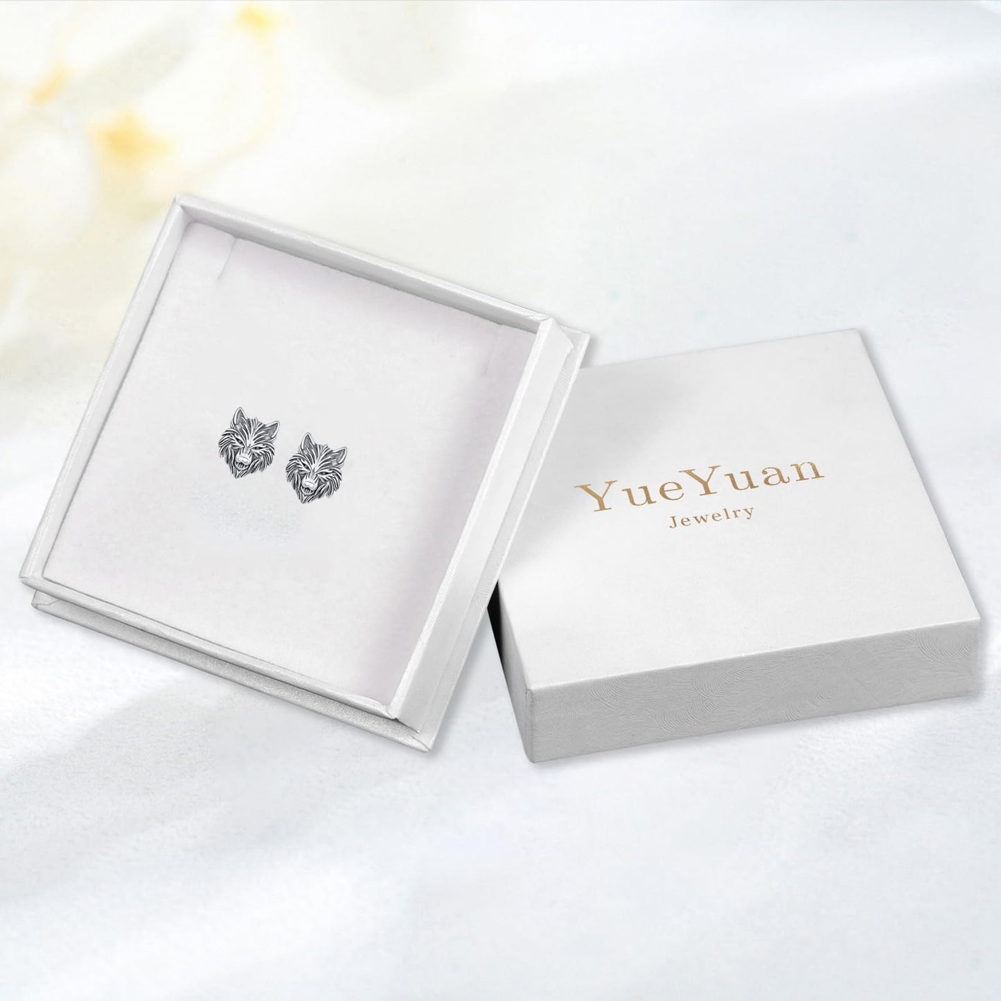 YueYuan Wolf Earrings for Men 925 Sterling Silver Wolf Head Earrings Animal Jewelry Gift for Birthday Graduation Christmas