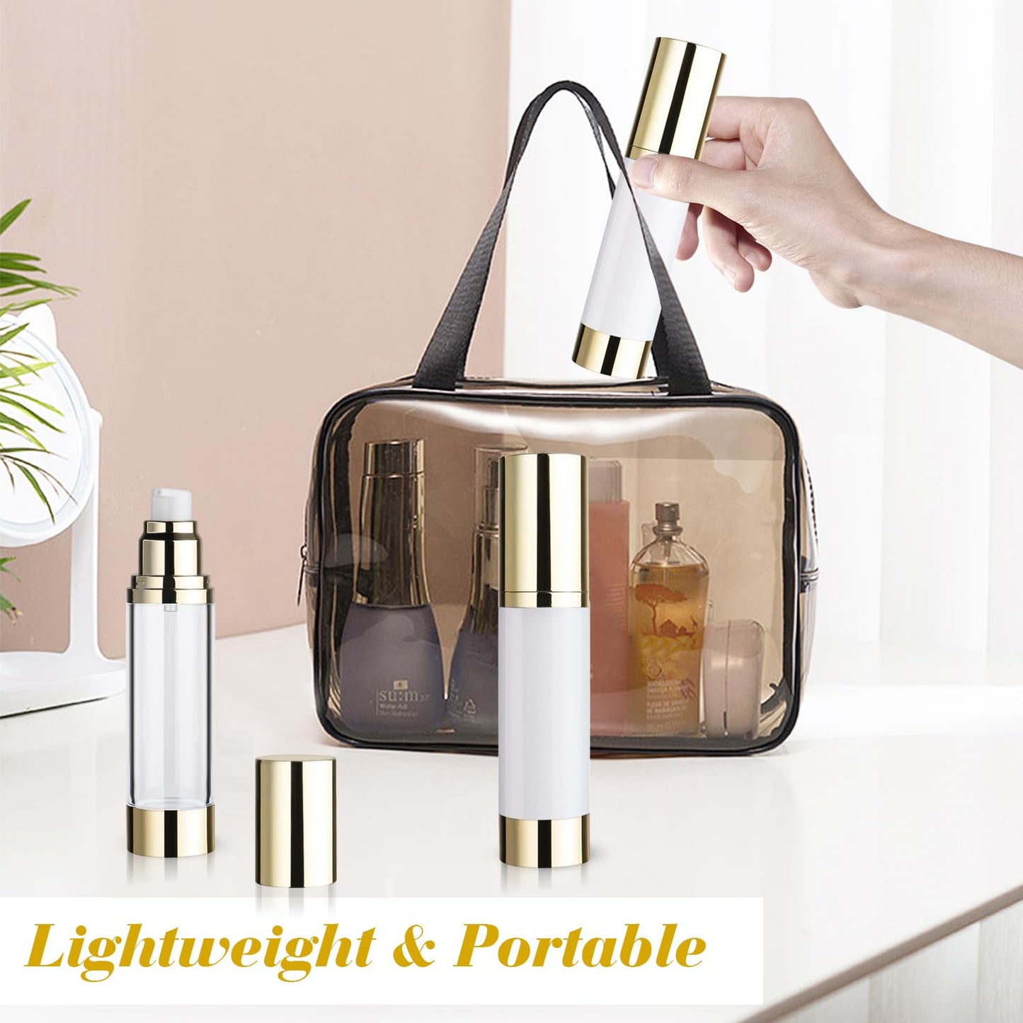 4 Pack 50ml/1.7oz Clear Airless Pump Bottle Plastic Vacuum Pump Press Container Empty Lotion Dispenser for Cream Toiletries Liquid Foundation Cosmetic Sample Travel - Gold