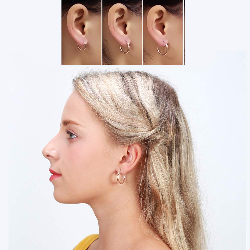 316L Surgical Stainless Steel Huggie Hoop Earrings 12mm Rose Gold Hypoallergenic Earrings Hoop Cartilage Helix Lobes Hinged Sleeper Earrings For Men Women (E04:12mm Rose Gold(THK 2.0mm))