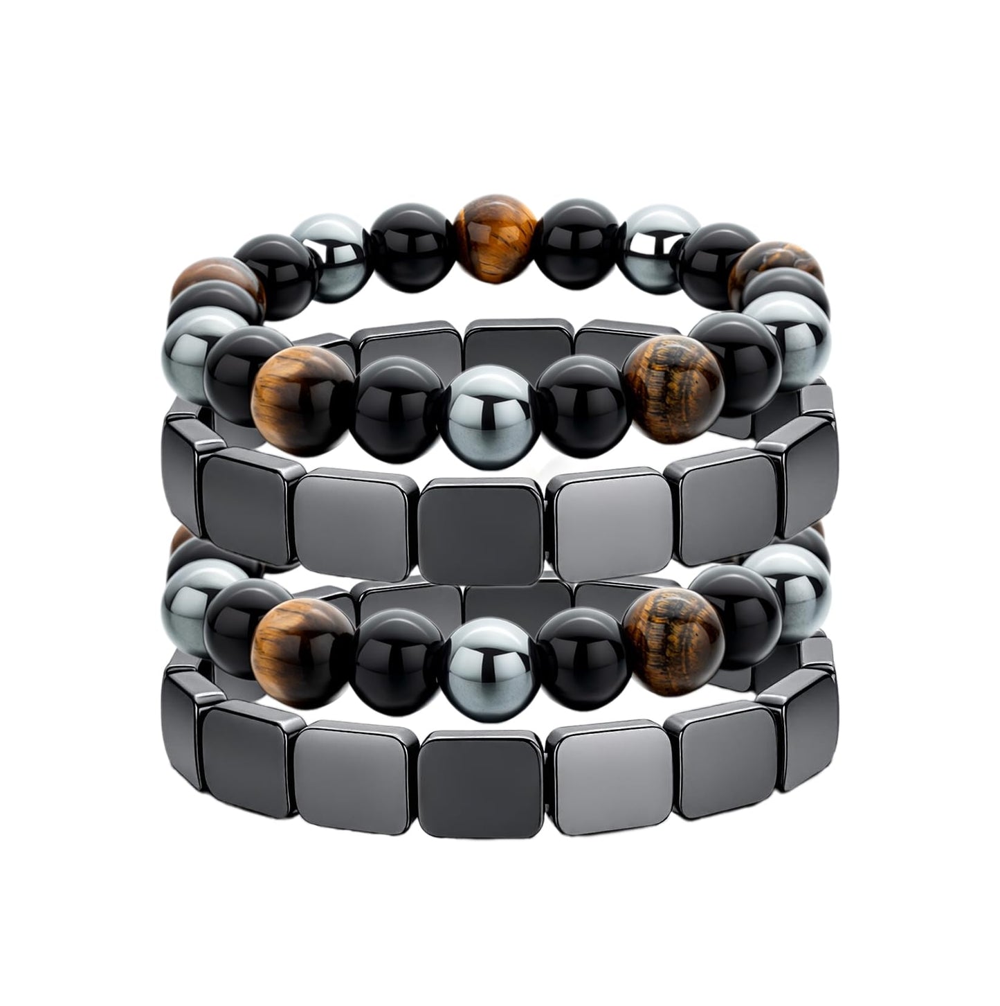 MIFYNN 4PS Hematite Bracelet for Men Natural Hematite Stone Stretch Beaded Bracelet Reclaim Your Confidence Male Energy Inspirational Jewelry Gifts