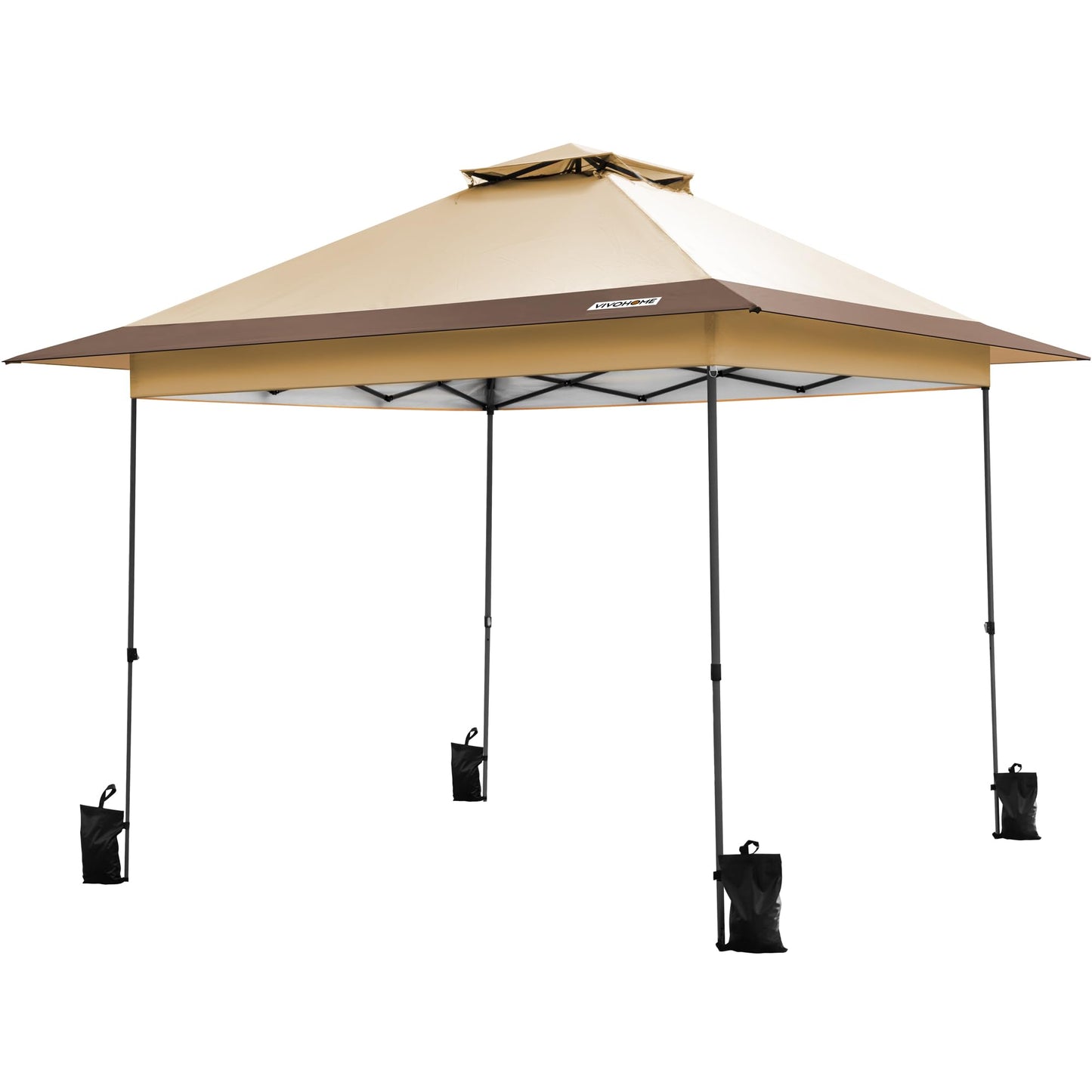 VIVOHOME10x10ft Pop Up Canopy Tent One Push Setup Outdoor Portable Shelter Tent Heavy Duty with Wheel Carry Bag and 4 Sandbags,2 Tiers Roof for Patio Garden Backyard, Beige